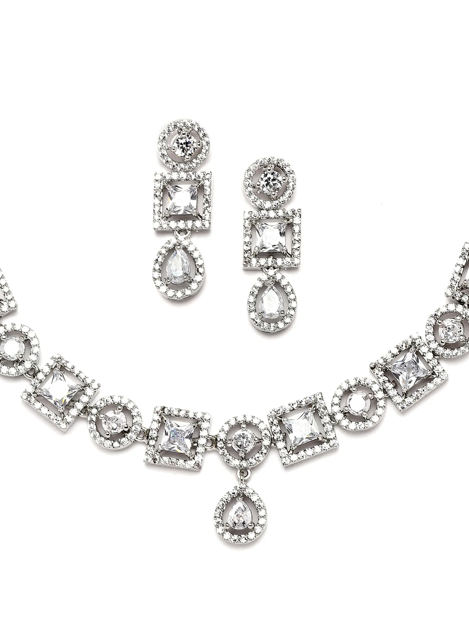 Karatcart Silver Tone White Cubic Zirconia Studded Necklace Set