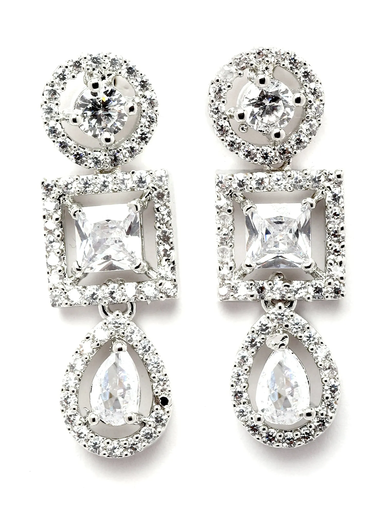 Karatcart Silver Tone White Cubic Zirconia Studded Necklace Set