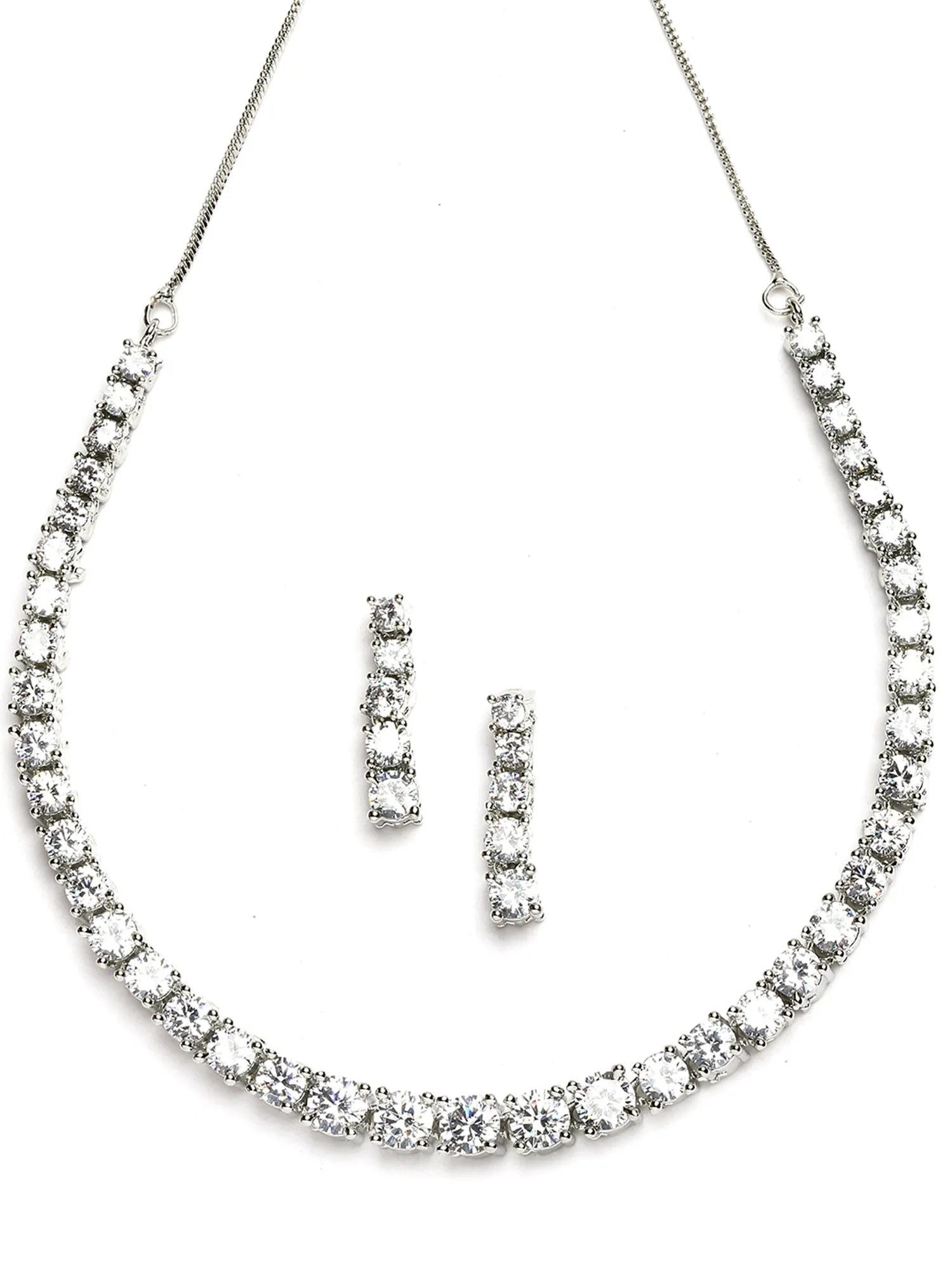 Karatcart Silver Toned Cubic Zirconia Studded Statement Jewellery Set for Women