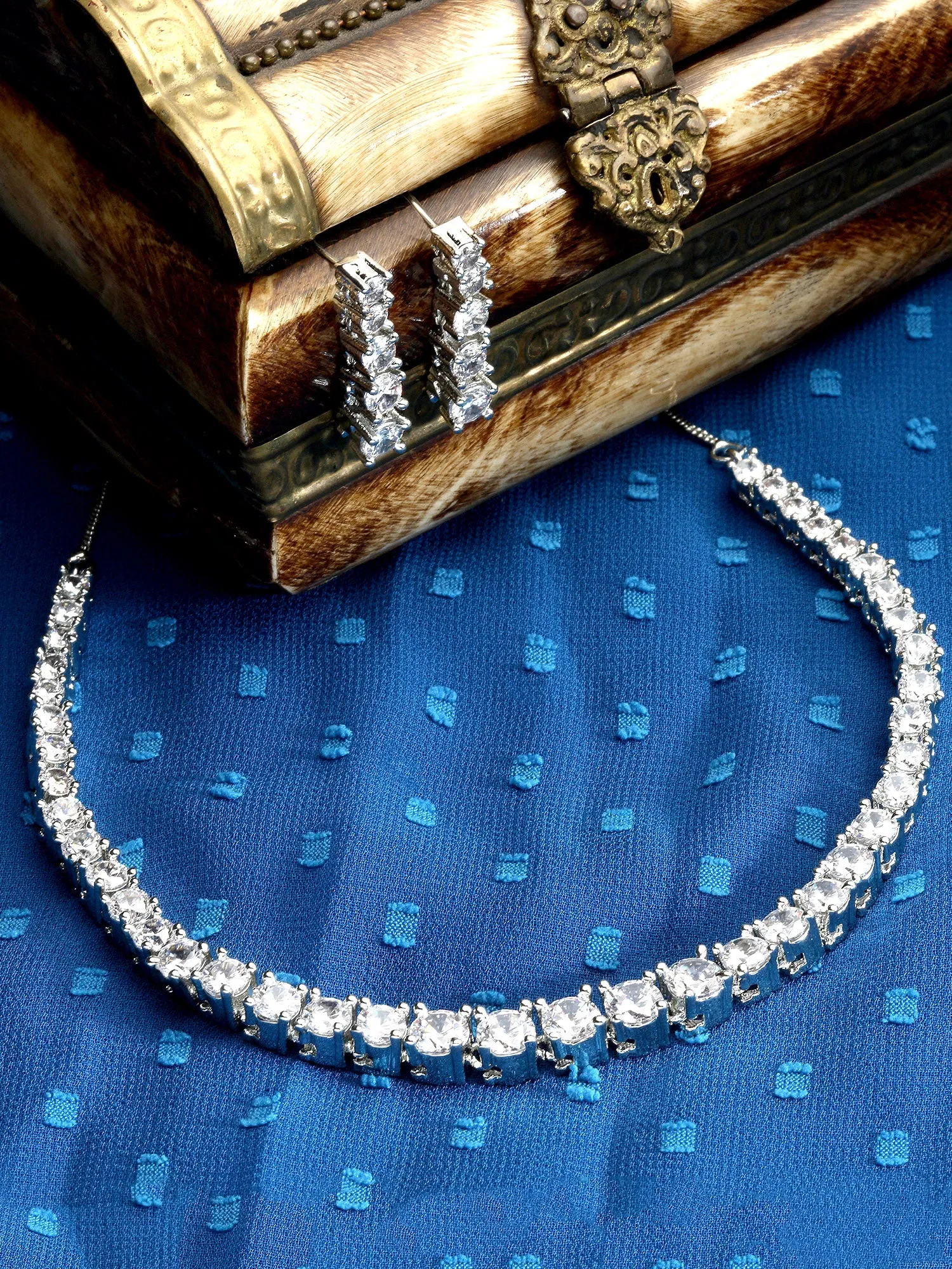 Karatcart Silver Toned Cubic Zirconia Studded Statement Jewellery Set for Women