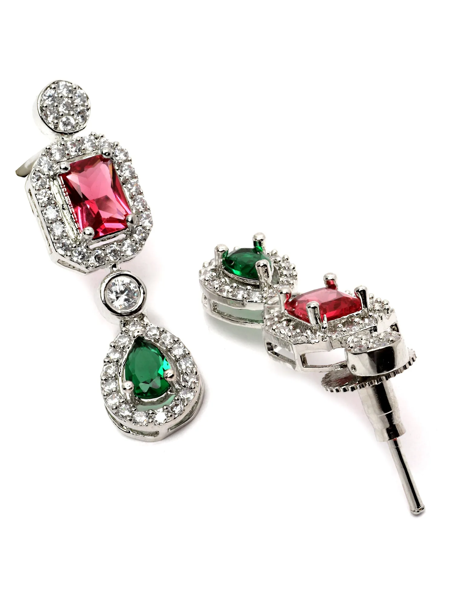 Karatcart Silver Toned Multicolor American Diamond and CZ Studded Jewellery Set for Women