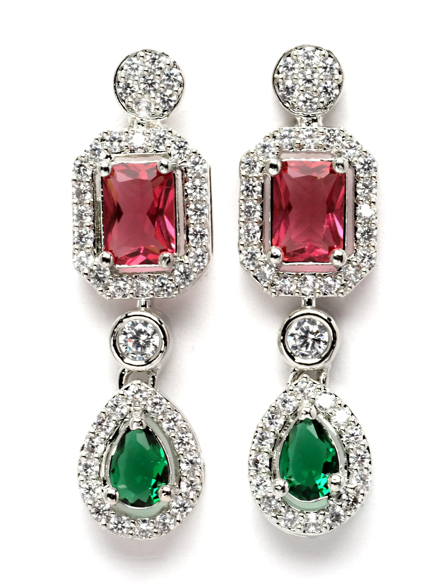 Karatcart Silver Toned Multicolor American Diamond and CZ Studded Jewellery Set for Women