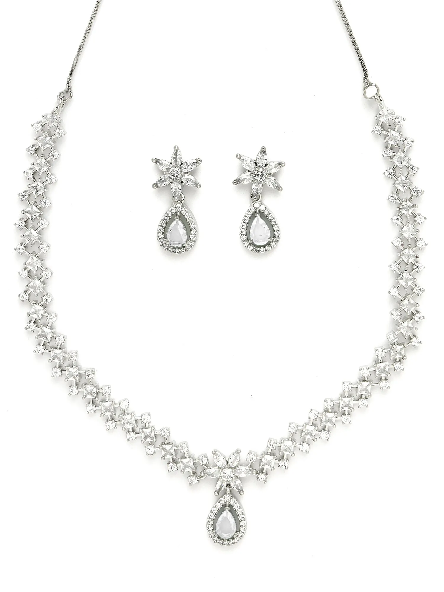 Karatcart White Cubic Zirconia Studded Light Weight Jewellery Set for Women
