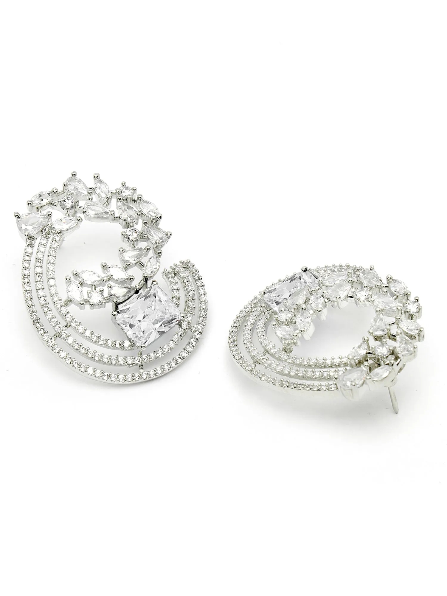 Karatcart White Cubic Zirconia Studded Silver Plated Stud Earrings for Women