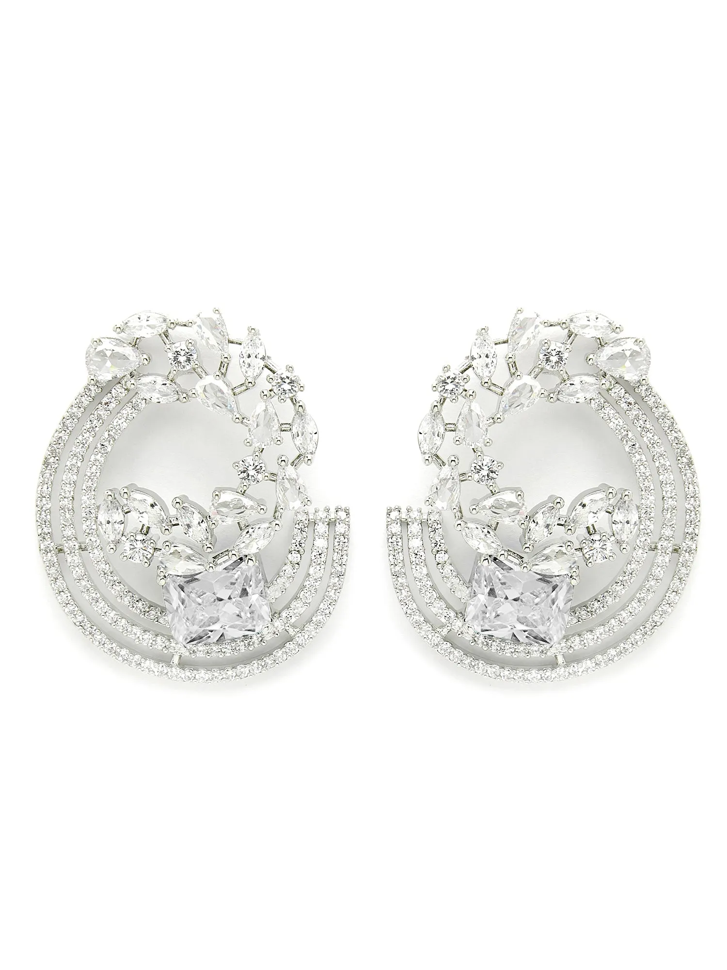 Karatcart White Cubic Zirconia Studded Silver Plated Stud Earrings for Women