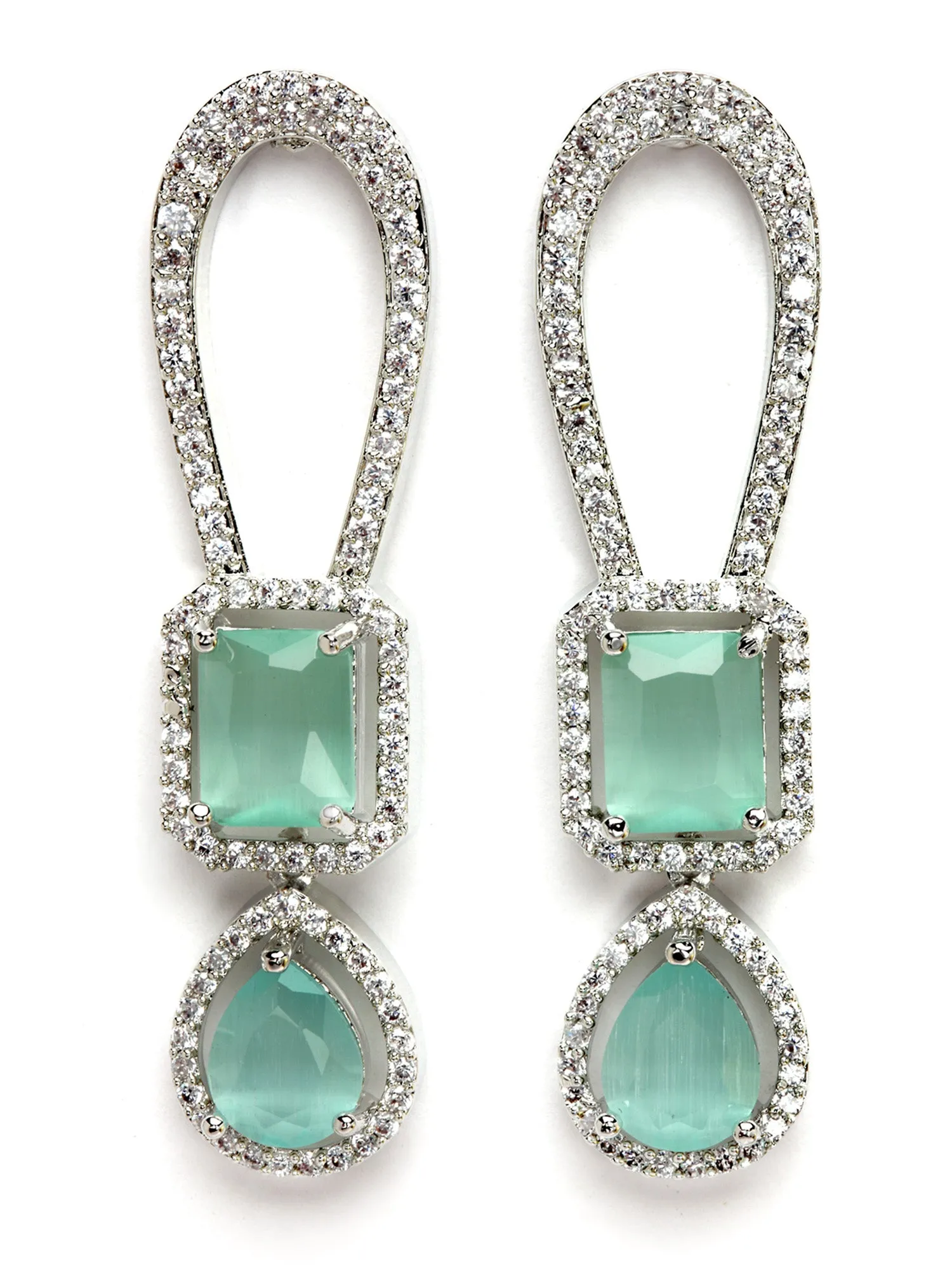 Karatcart Women Silver Plated Lime Green Cz Studded Necklace With Earrings