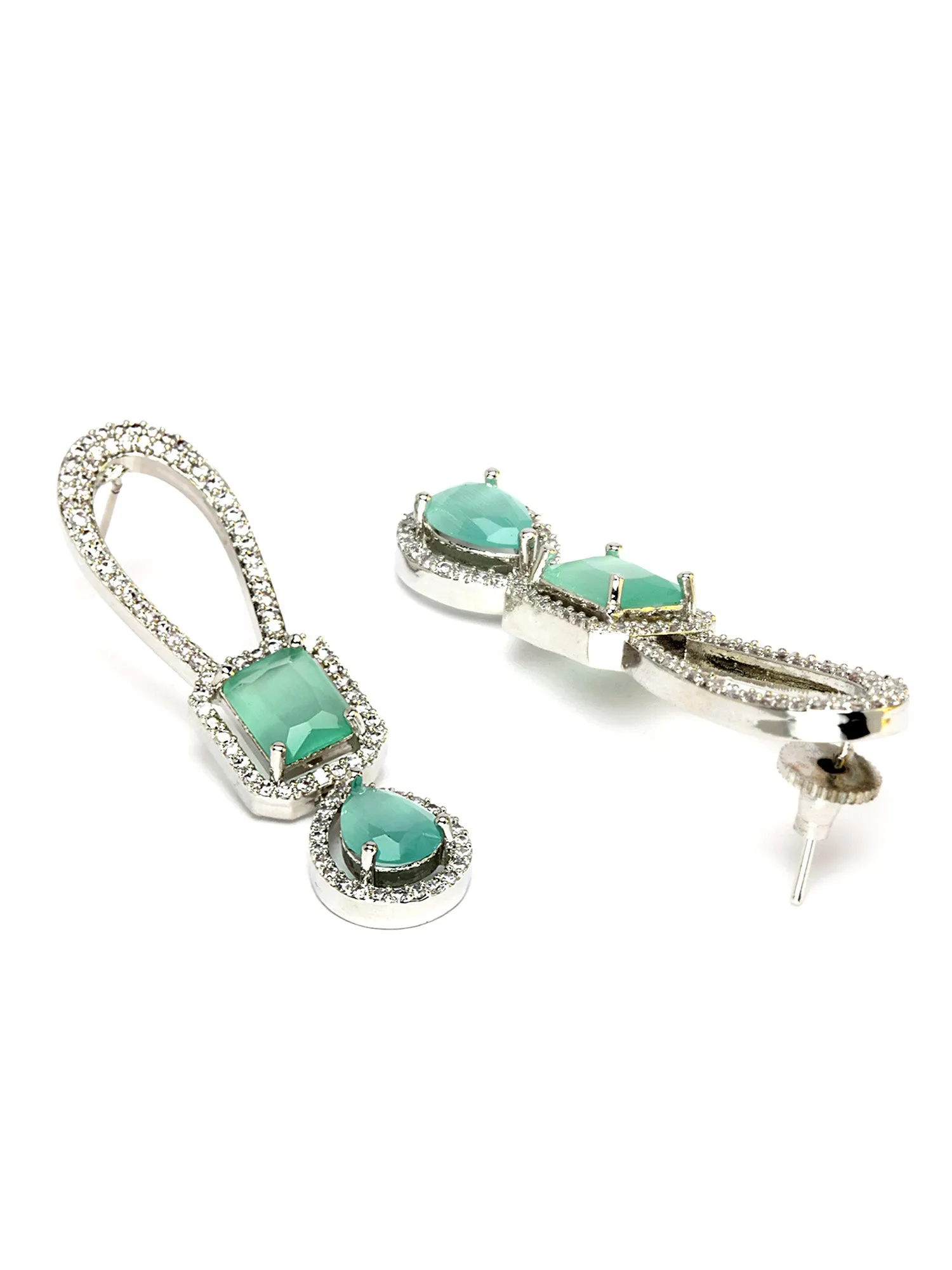 Karatcart Women Silver Plated Lime Green Cz Studded Necklace With Earrings