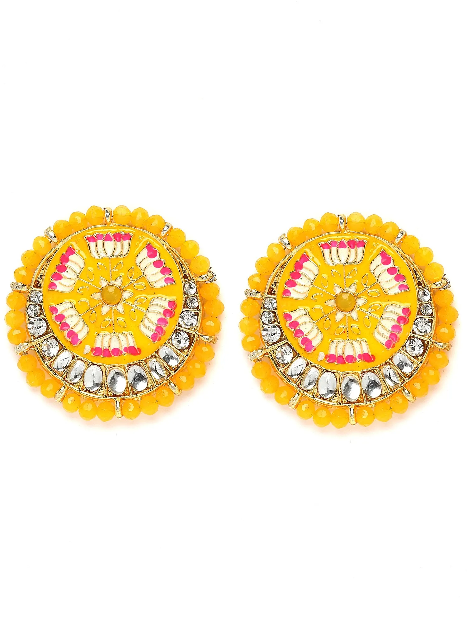 Karatcart Yellow Meena Lotus Design Crystal Choker Necklace Set for Women
