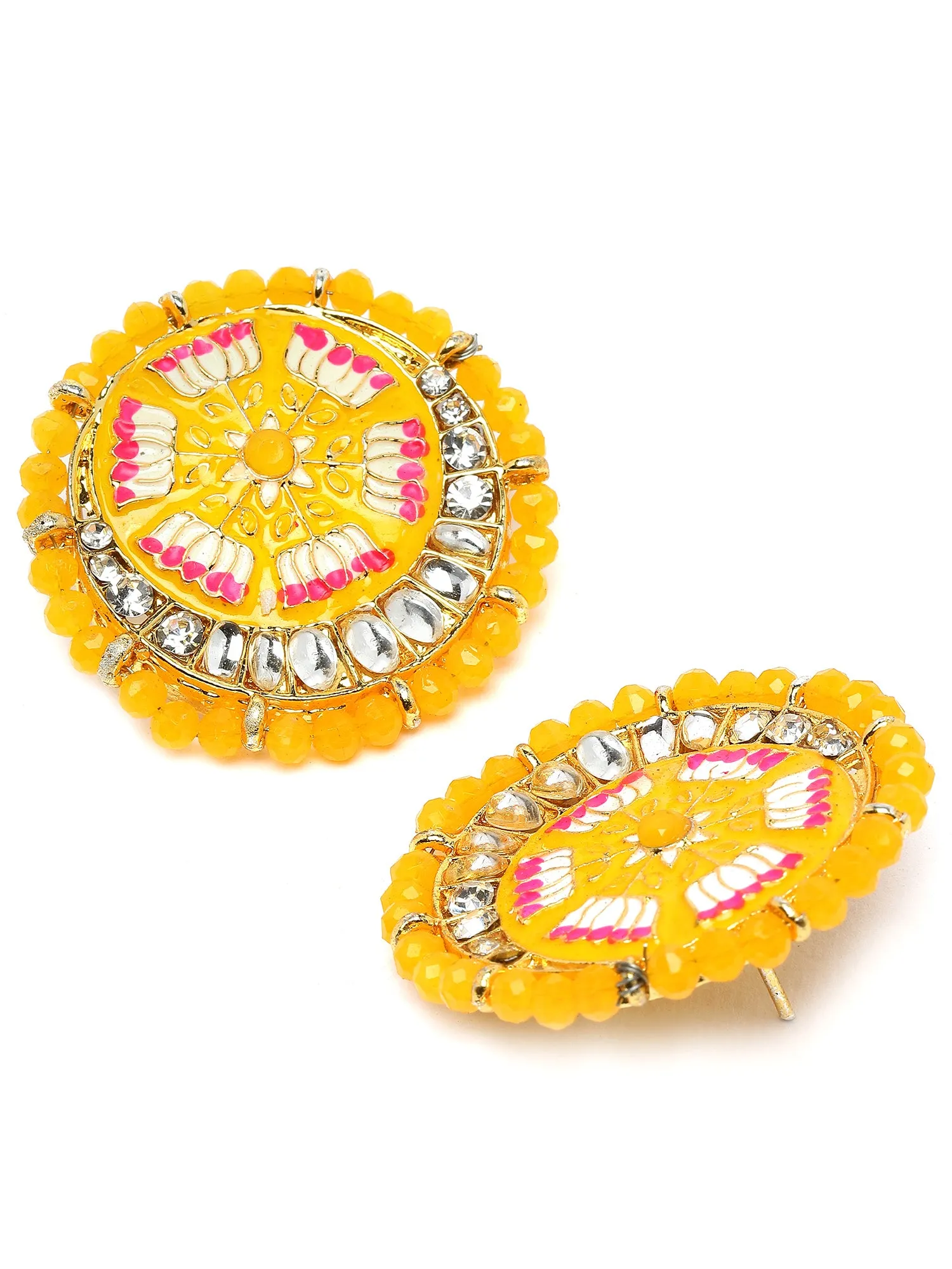 Karatcart Yellow Meena Lotus Design Crystal Choker Necklace Set for Women