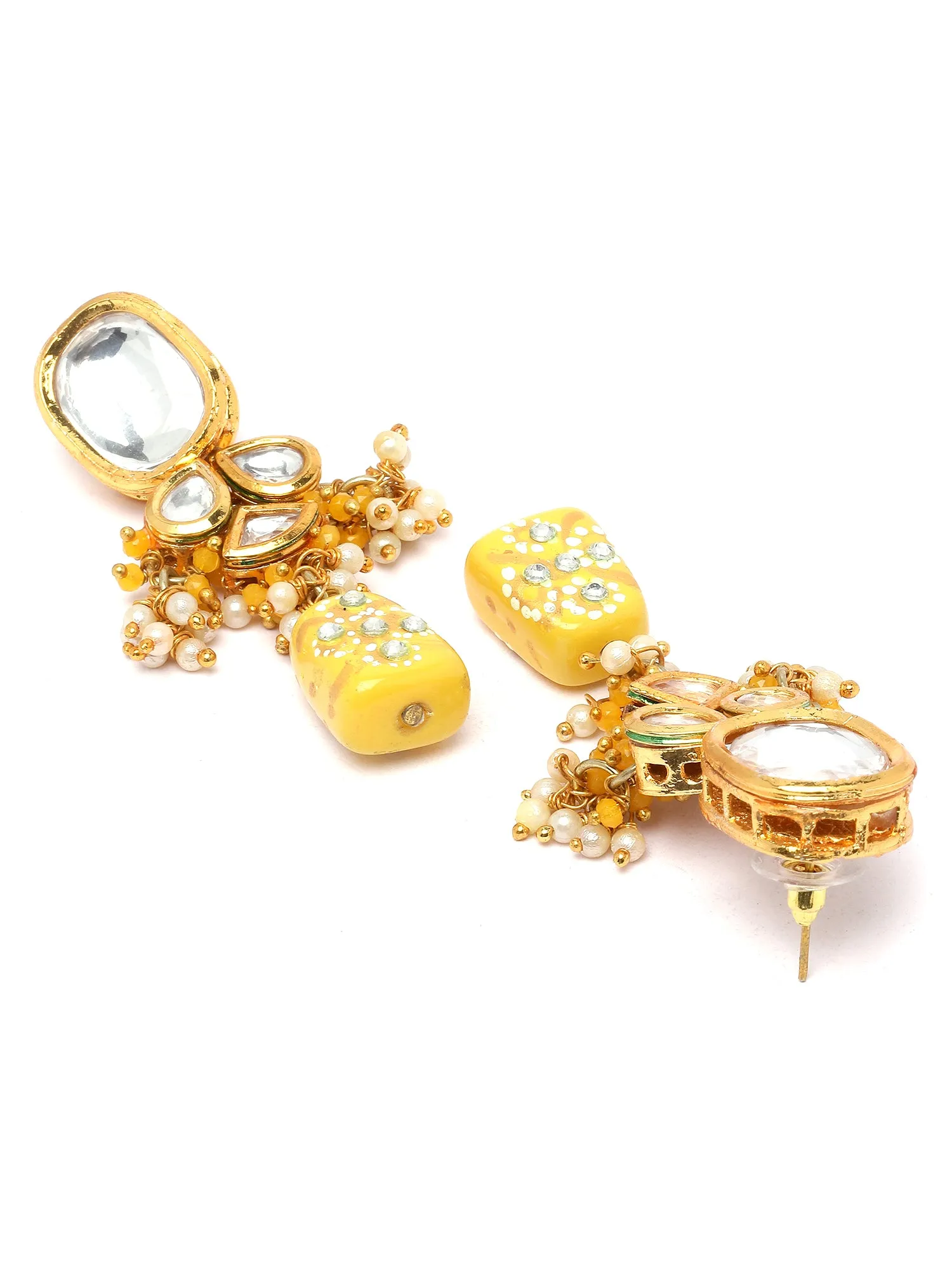 Karatcart Yellow Tumble and Pearl Studded Polki Kundan Choker Necklace Set for Women