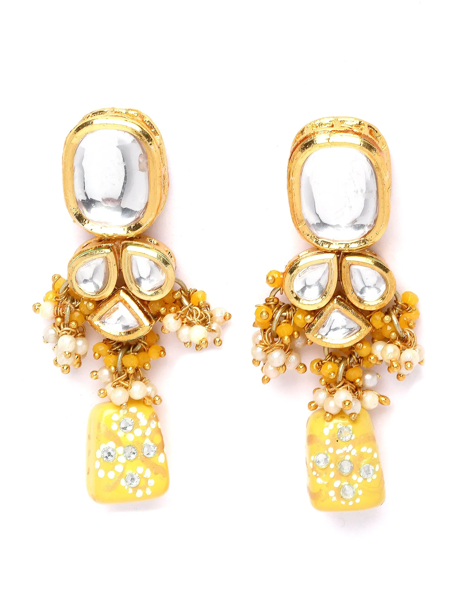Karatcart Yellow Tumble and Pearl Studded Polki Kundan Choker Necklace Set for Women