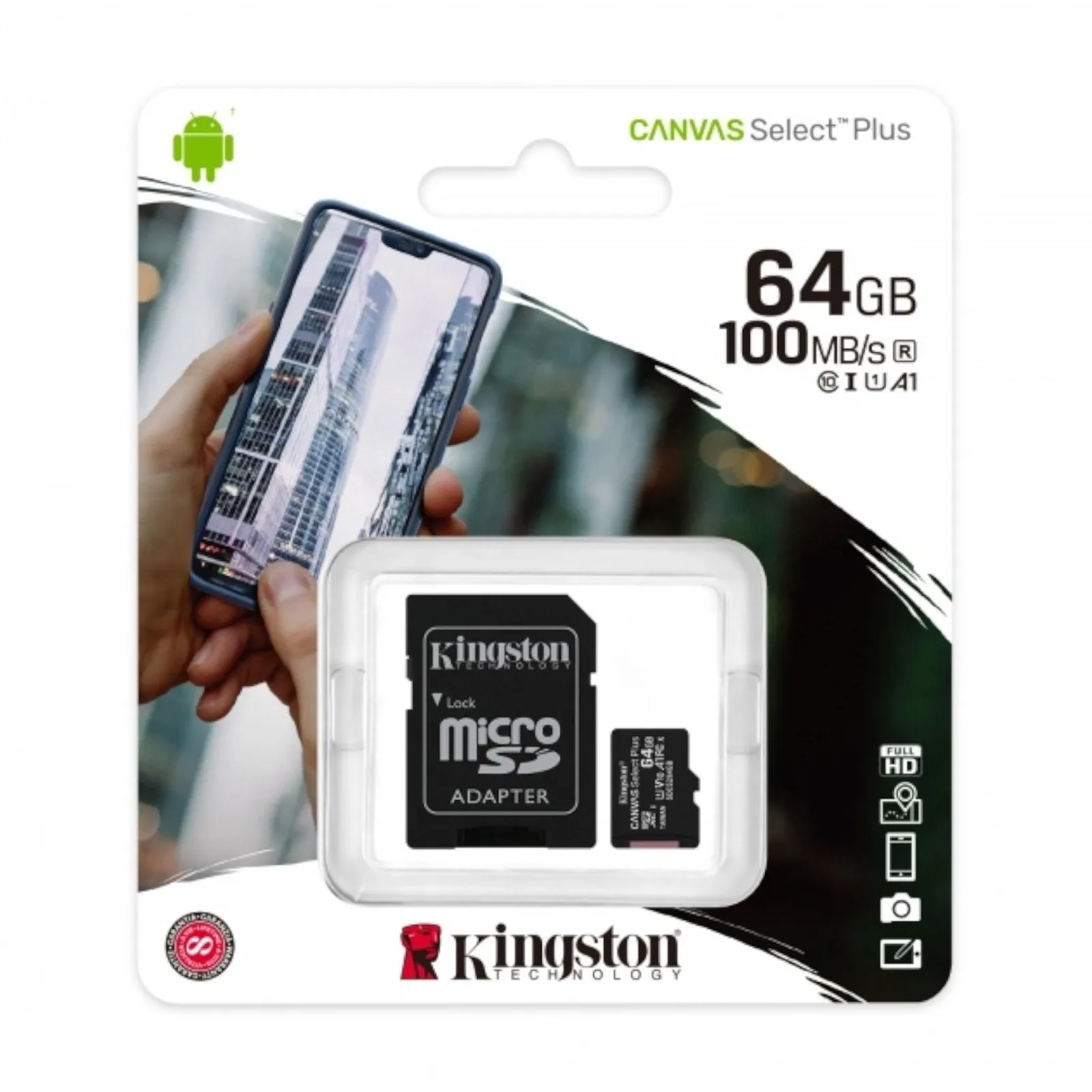 Kingston 100r/85r Memoria 64 Gb Micro Sd Canvas Select Plus Cl10 Uhs-I