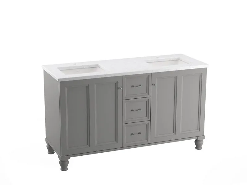 KOHLER K-CM99524-BD1 Damask 60" bathroom vanity cabinet with sinks and quartz top