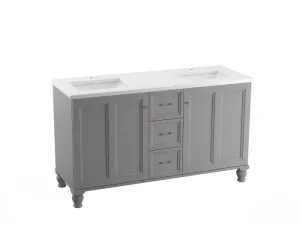 KOHLER K-CM99524-BD1 Damask 60" bathroom vanity cabinet with sinks and quartz top