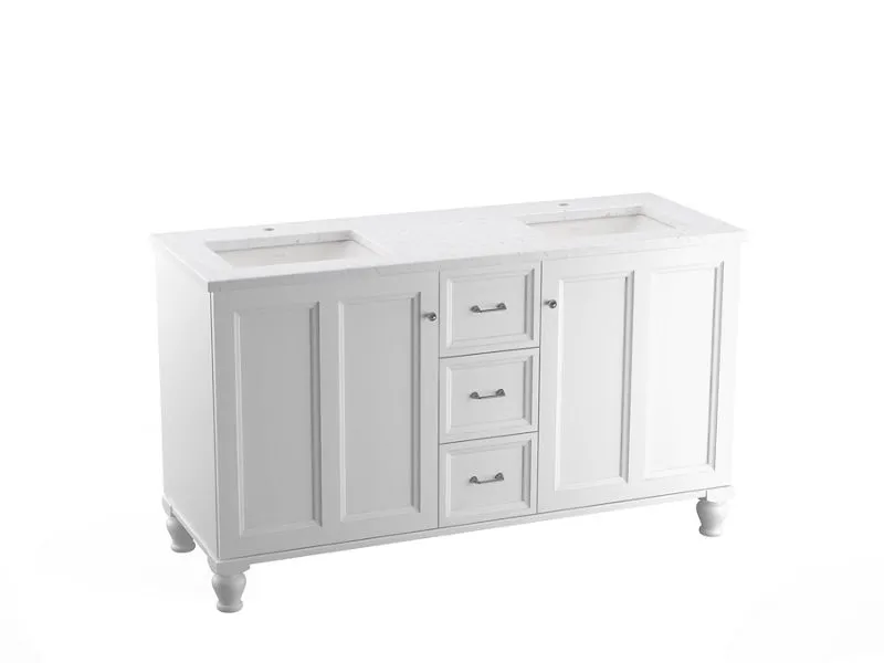 KOHLER K-CM99524-BD1 Damask 60" bathroom vanity cabinet with sinks and quartz top