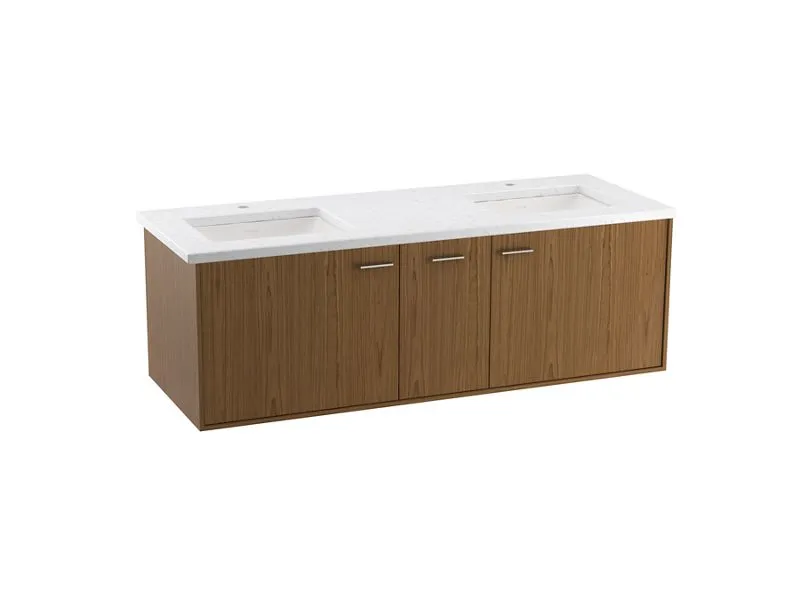 KOHLER K-CM99548-BD1 Jute 60" wall-hung bathroom vanity cabinet with sinks and quartz top