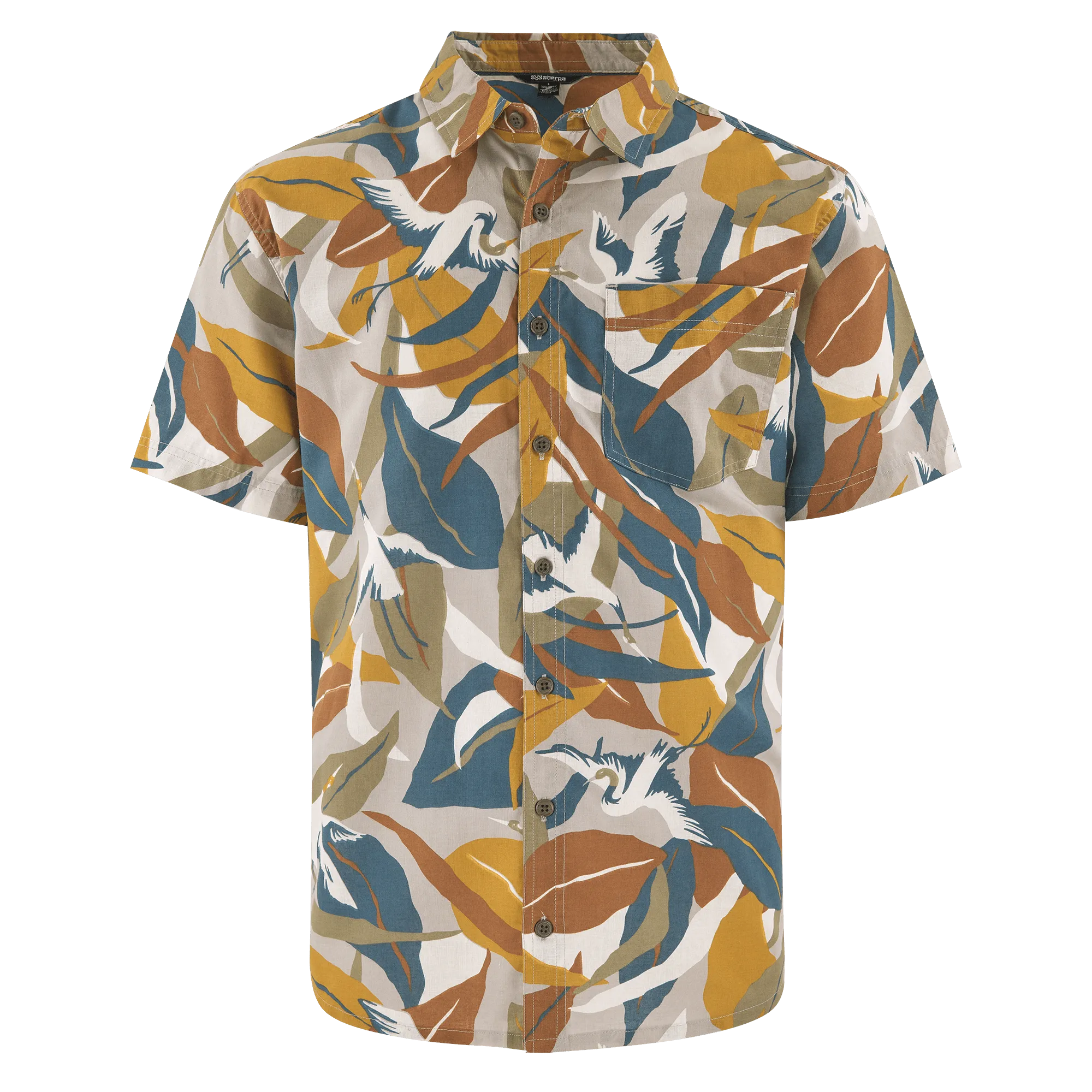 Kongde Short Sleeve Shirt - Caramel Sarus Crane