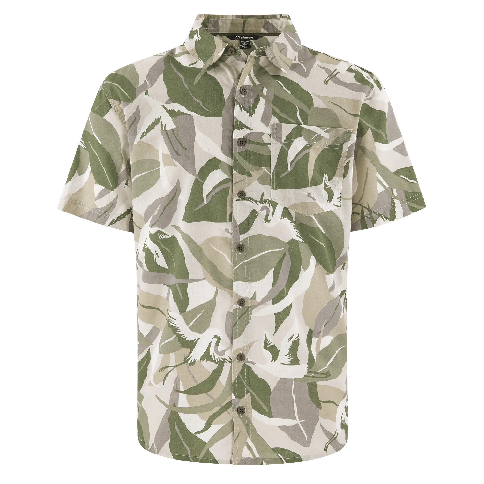 Kongde Short Sleeve Shirt - Sage Sarus Crane