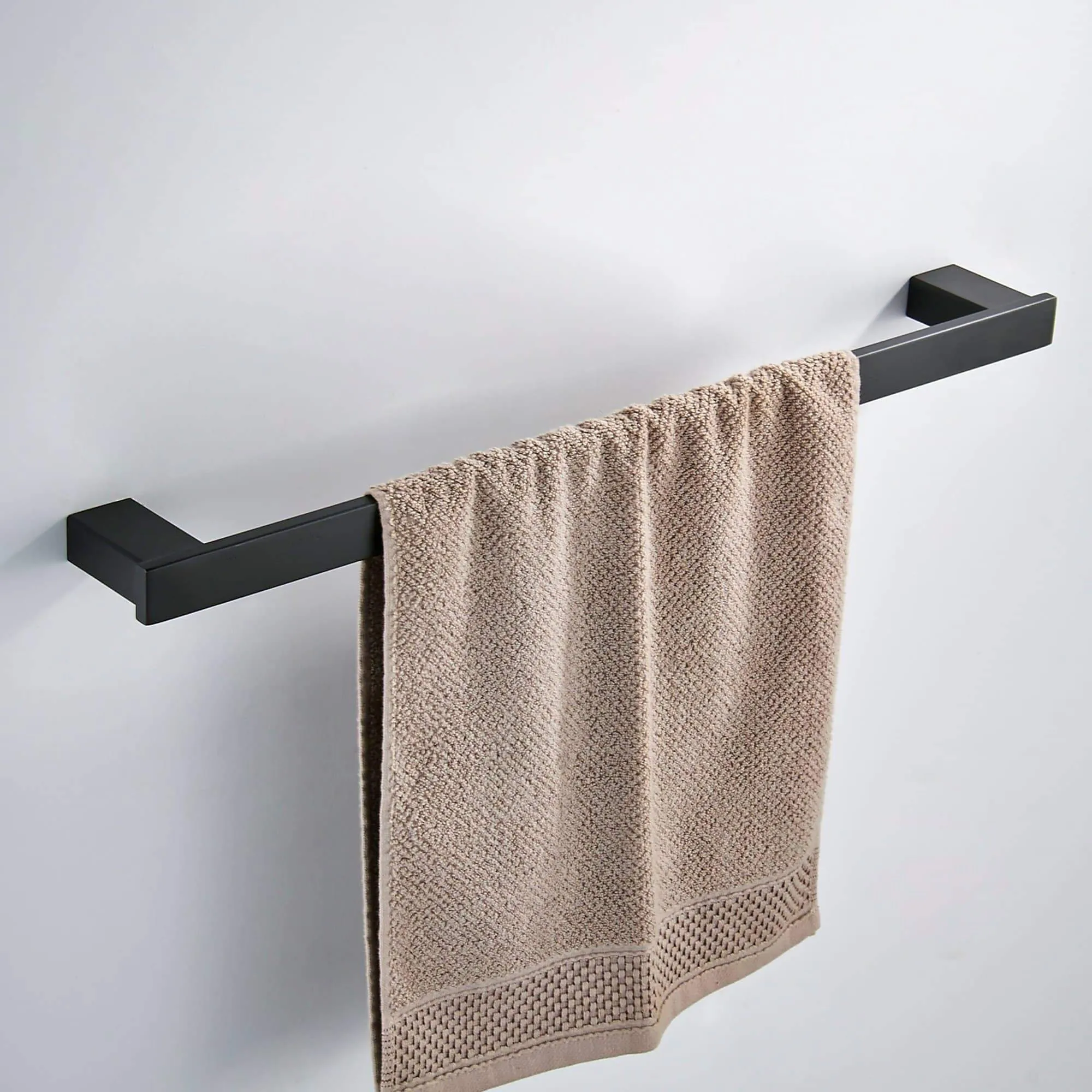 KOOLIFT Single Towel Bar Rack Bathroom Towel Hanger Shower Rail Hand Towel Holder Heavy Duty Kitchen Space Saving Shelf Hanging Rod Storage Stainless Steel Matte Black Wall Mount