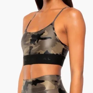 Koral Olive Green Brown Camo Sweeper Infinity Sports Bra A234506 NWOT size S