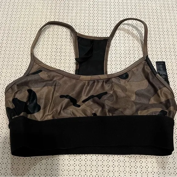 Koral Olive Green Brown Camo Sweeper Infinity Sports Bra A234506 NWOT