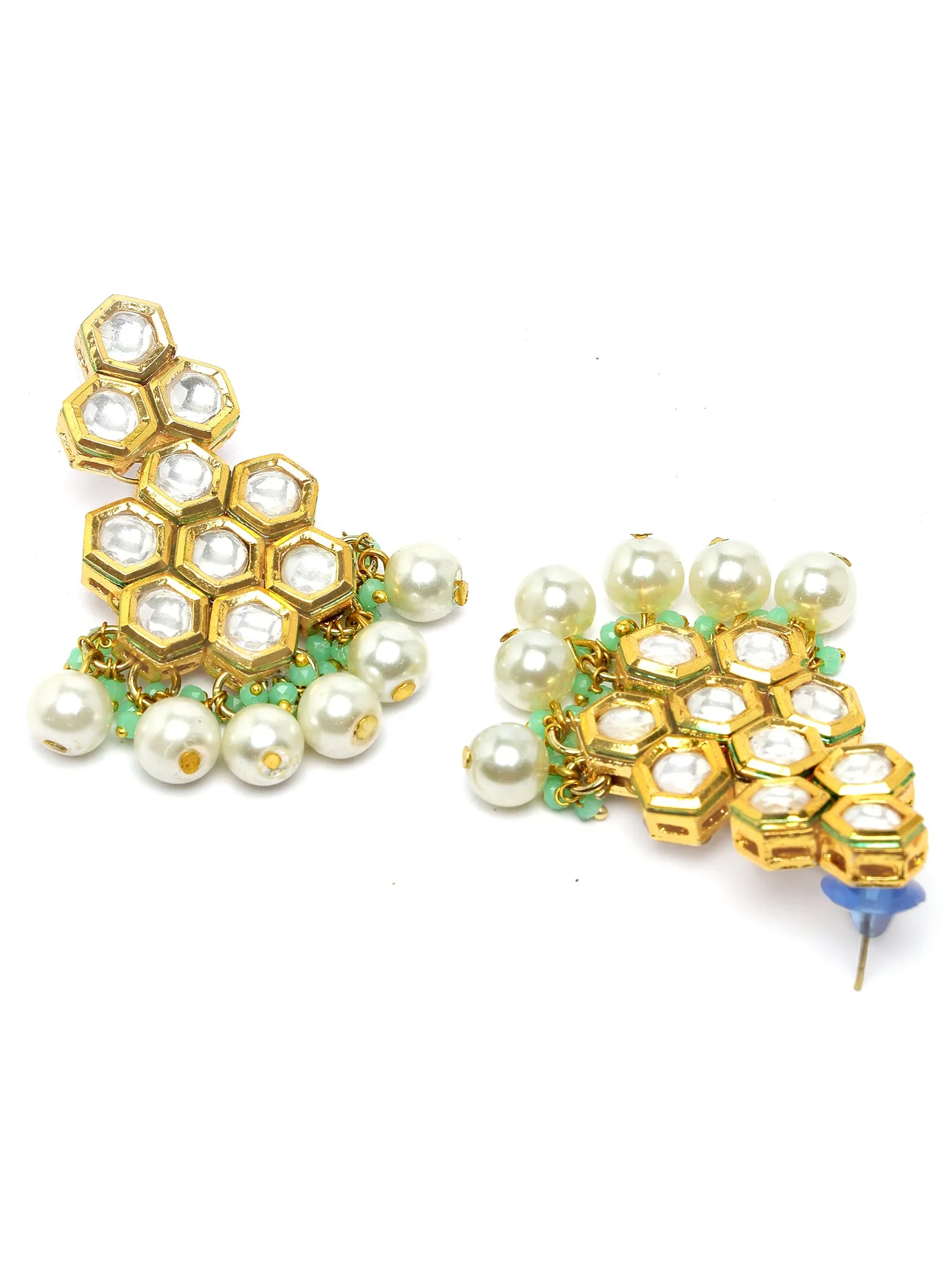 Kraratcart Gold Plated Bee Hive Design Polki Kundan Drop Earrings for Women