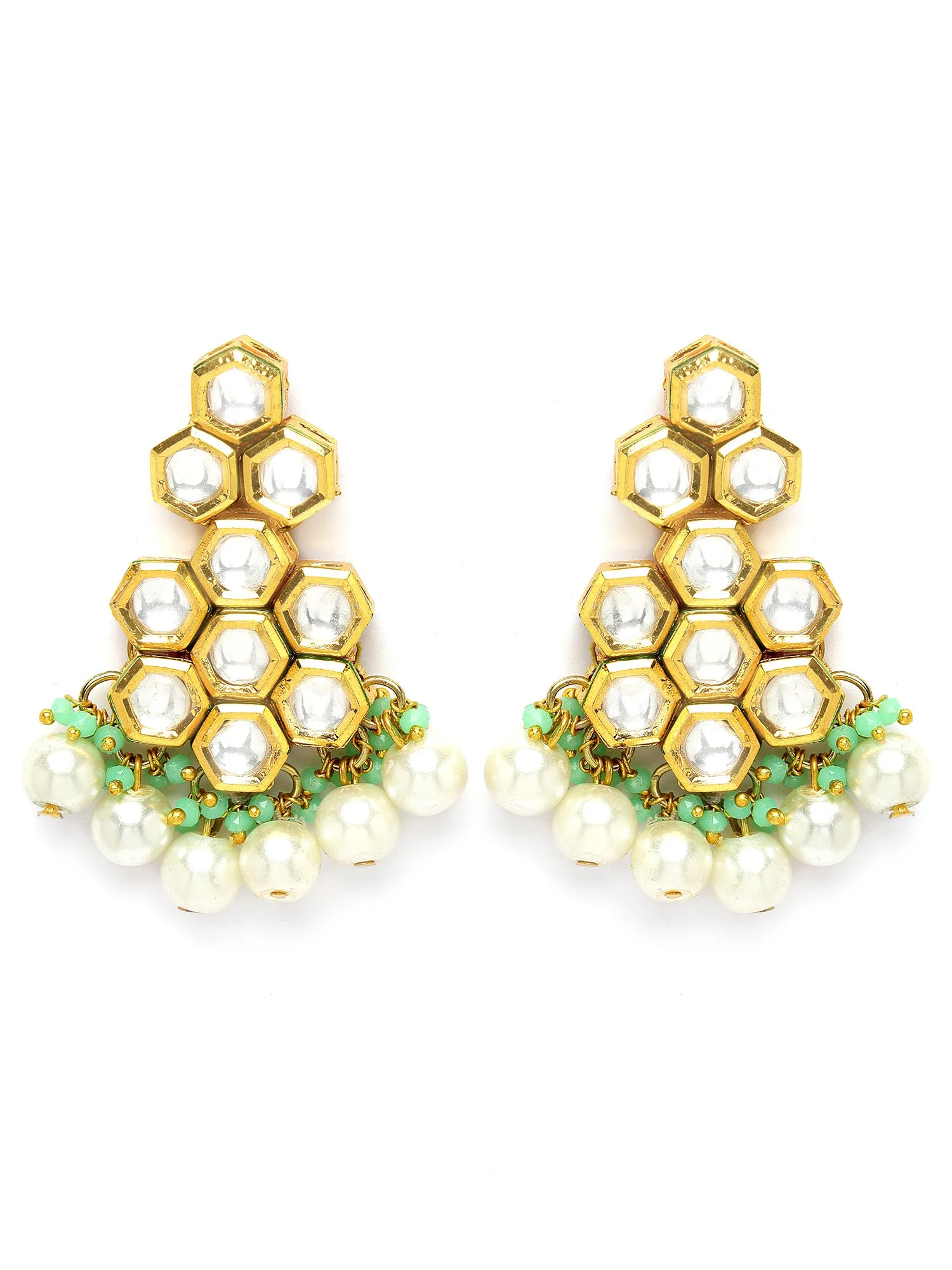 Kraratcart Gold Plated Bee Hive Design Polki Kundan Drop Earrings for Women