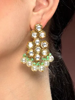 Kraratcart Gold Plated Bee Hive Design Polki Kundan Drop Earrings for Women