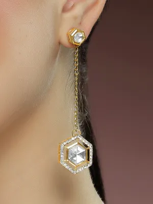 Kraratcart Gold Plated Hexagonal Design Polki Kundan Drop Earrings for Women