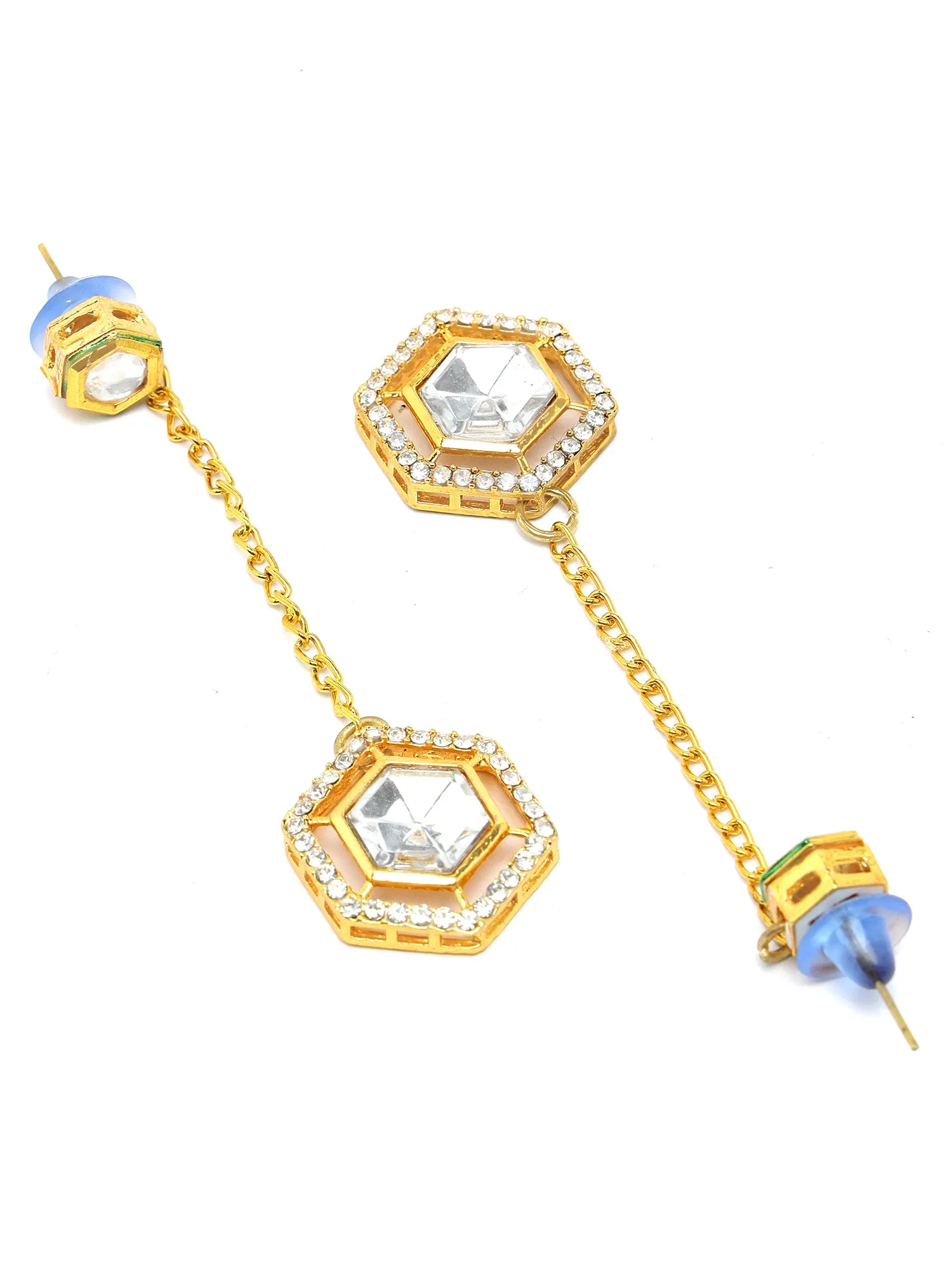 Kraratcart Gold Plated Hexagonal Design Polki Kundan Drop Earrings for Women