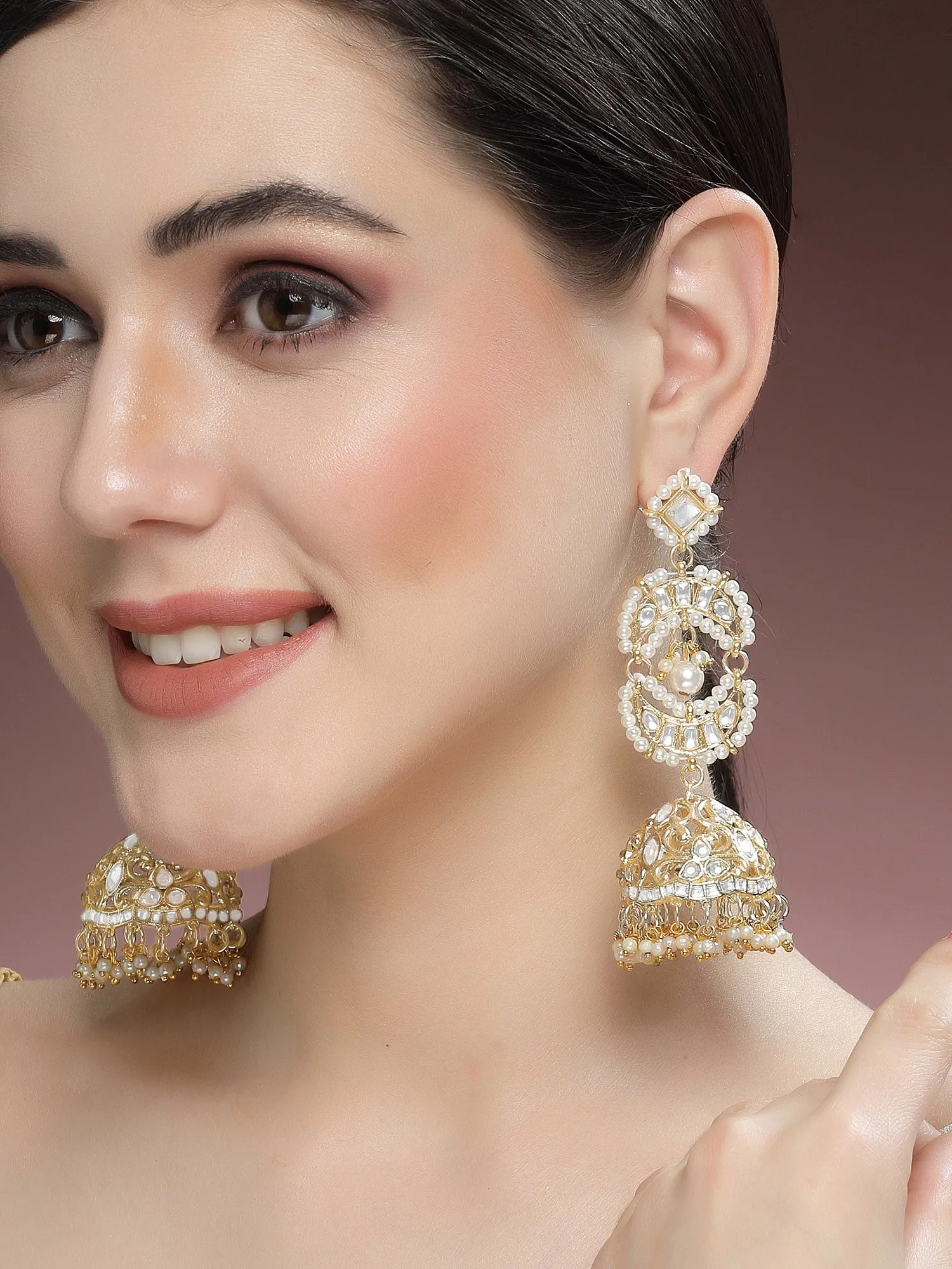 Kraratcart Gold Plated Kundan Jhumki Drop Earrings for Women