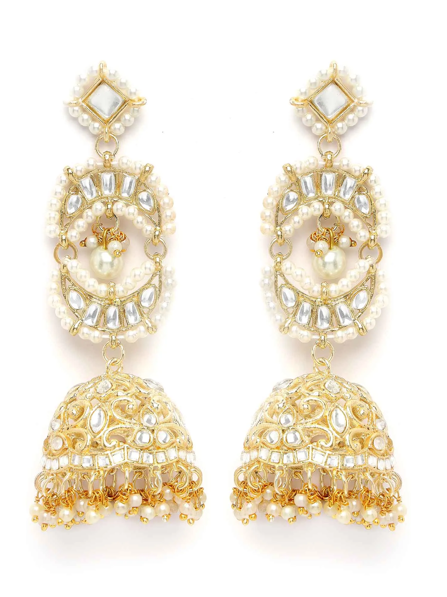 Kraratcart Gold Plated Kundan Jhumki Drop Earrings for Women