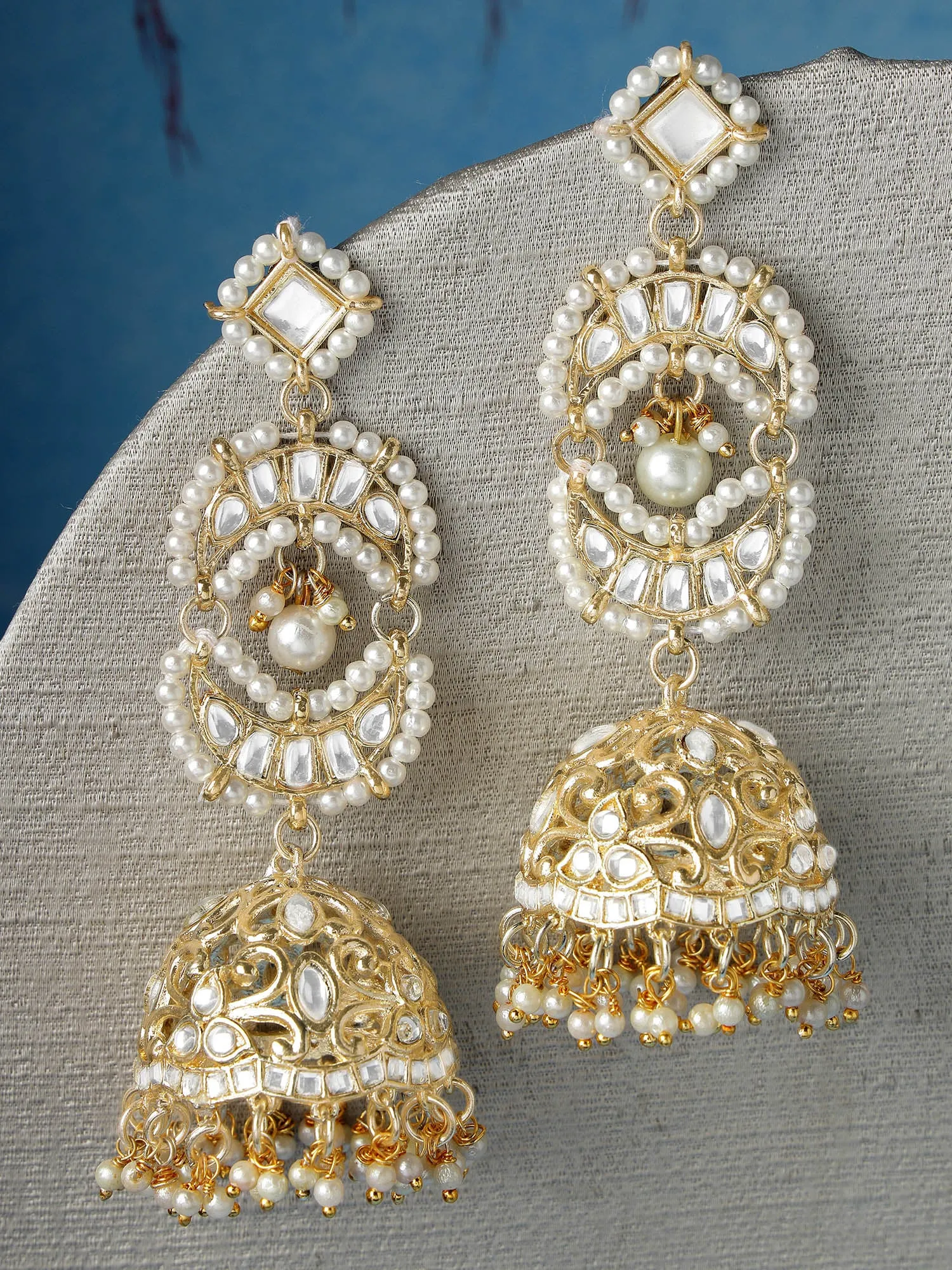 Kraratcart Gold Plated Kundan Jhumki Drop Earrings for Women
