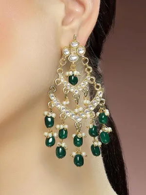 Kraratcart Green Tumble Gold Plated Kundan Drop Earrings for Women
