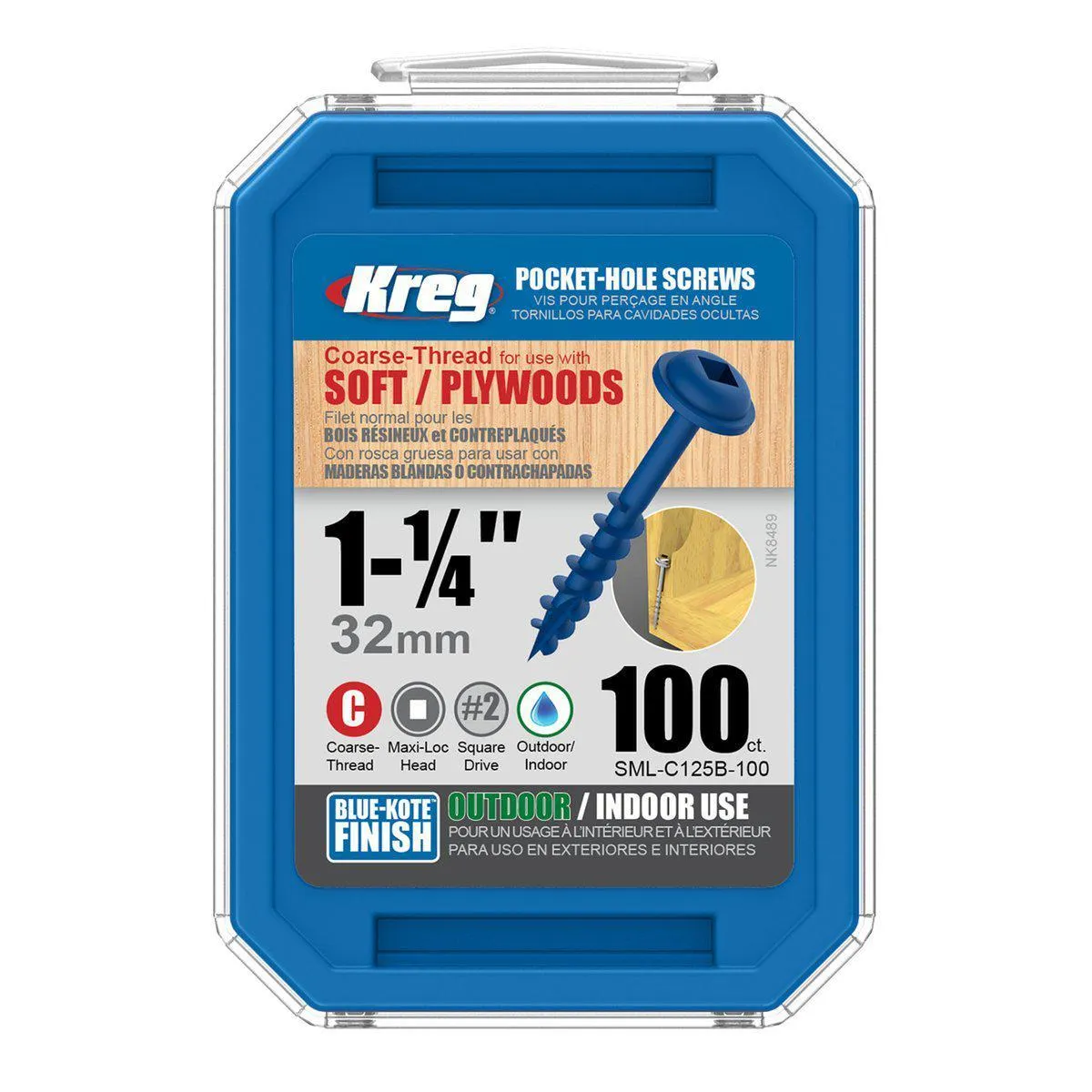 KREG® Blue-Kote™ Pocket-Hole Screws - 32mm/1.25", #8 Coarse-Thread, Maxi-Loc™,