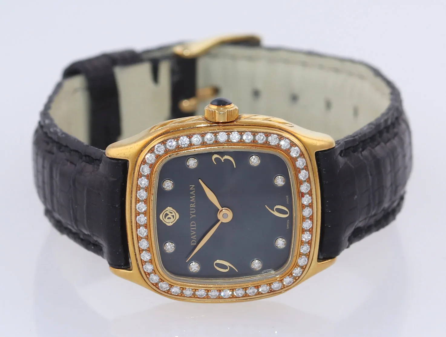 Ladies David Yurman Thoroughbred 18k Solid Gold Black Diamond Watch T304-XS88