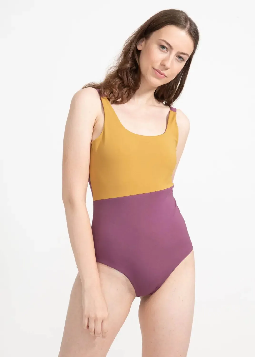 Langeoog Swimsuit Reversible in Lavender / Honey Mustard