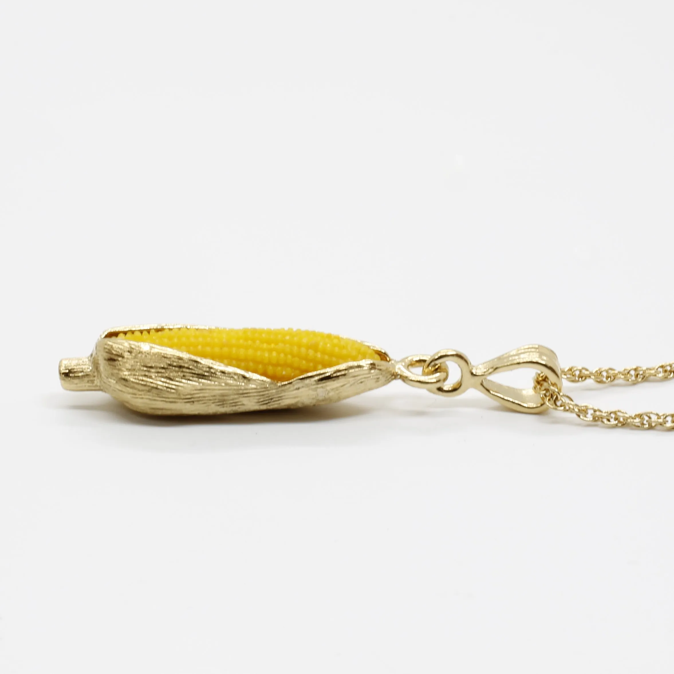 Large 14kt Gold Vermeil Corn Necklace with Yellow Cob