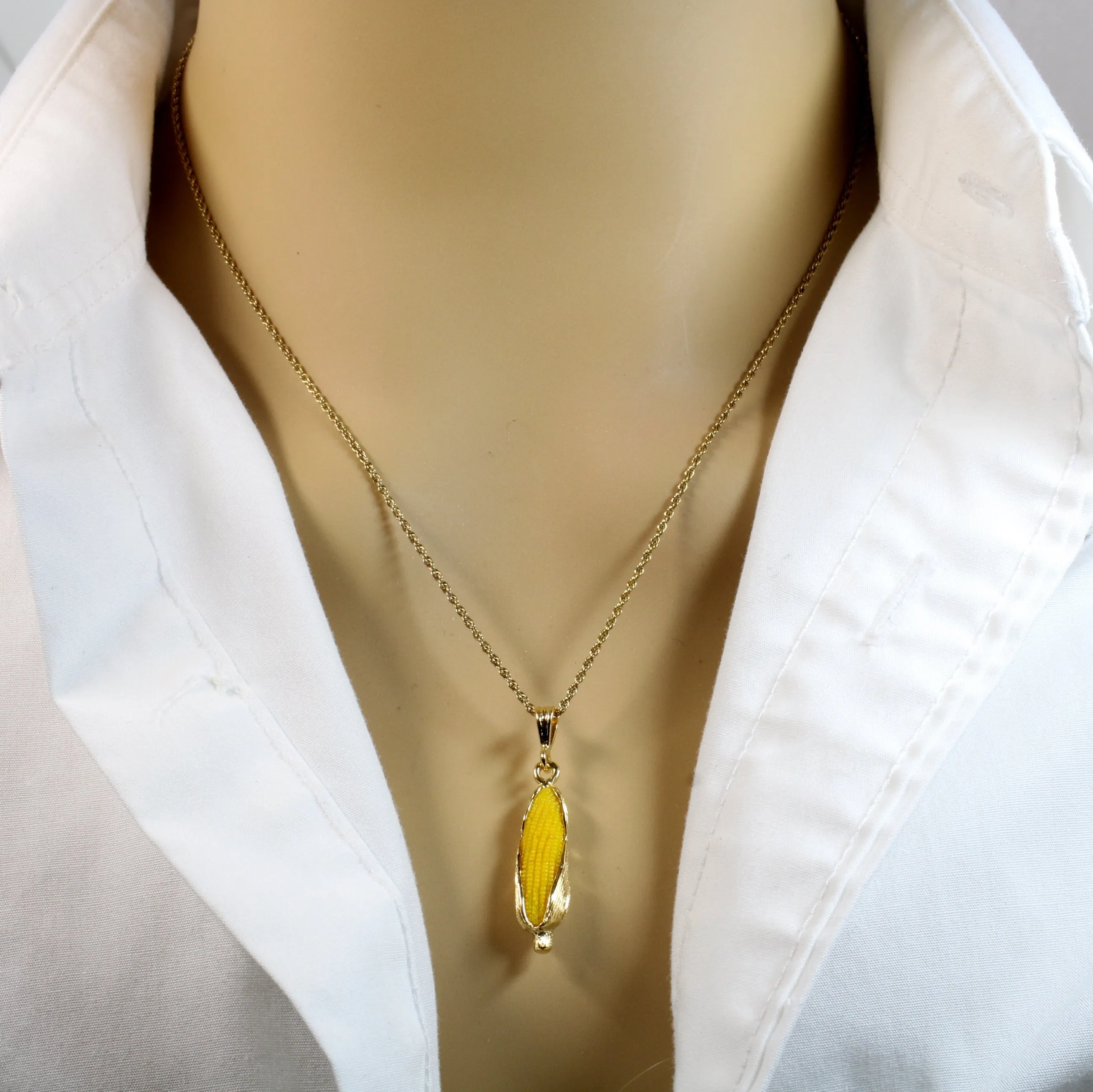 Large 14kt Gold Vermeil Corn Necklace with Yellow Cob