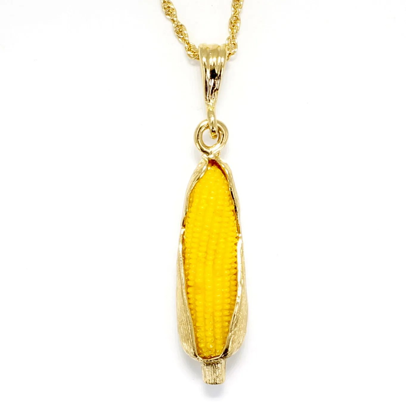 Large 14kt Gold Vermeil Corn Necklace with Yellow Cob