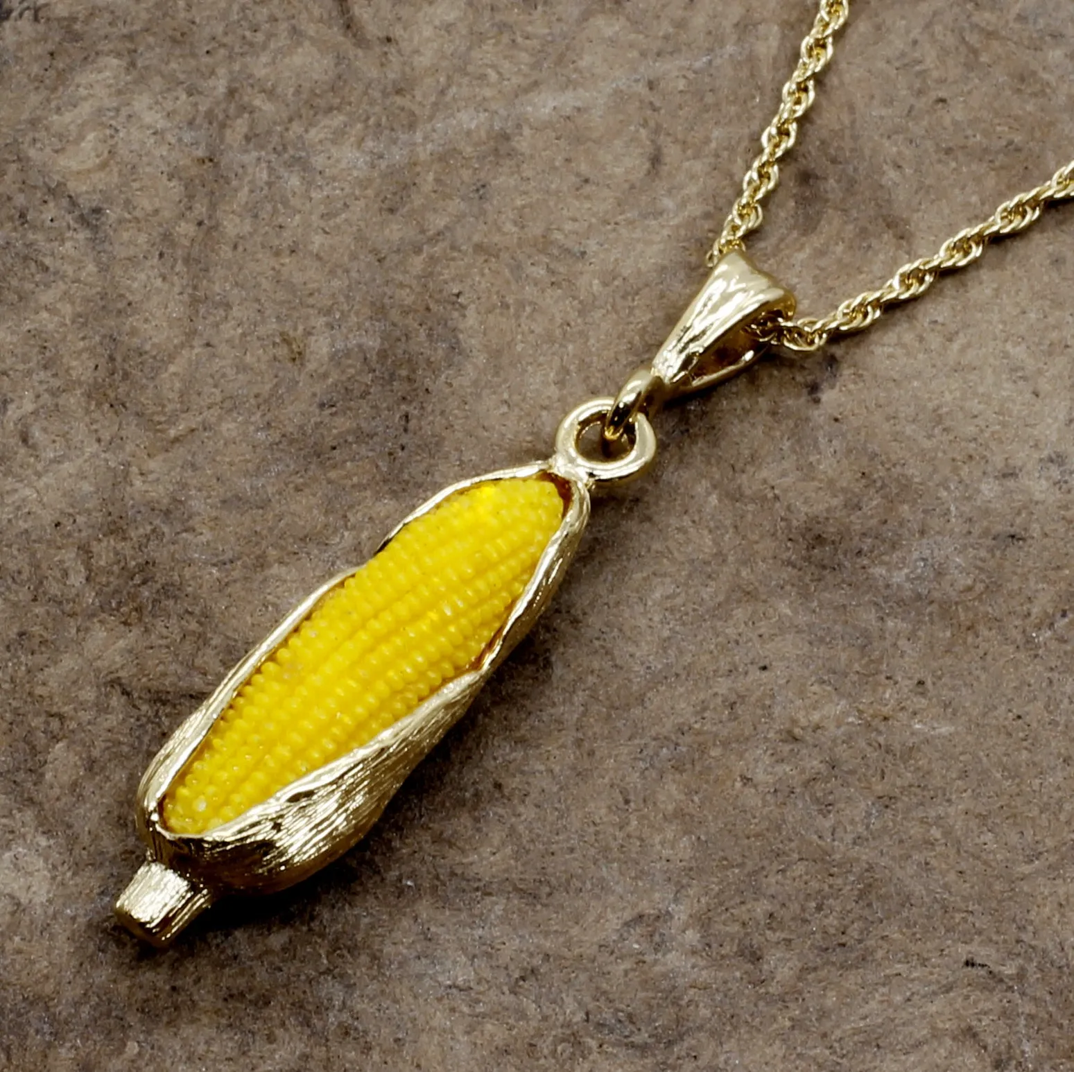 Large 14kt Gold Vermeil Corn Necklace with Yellow Cob