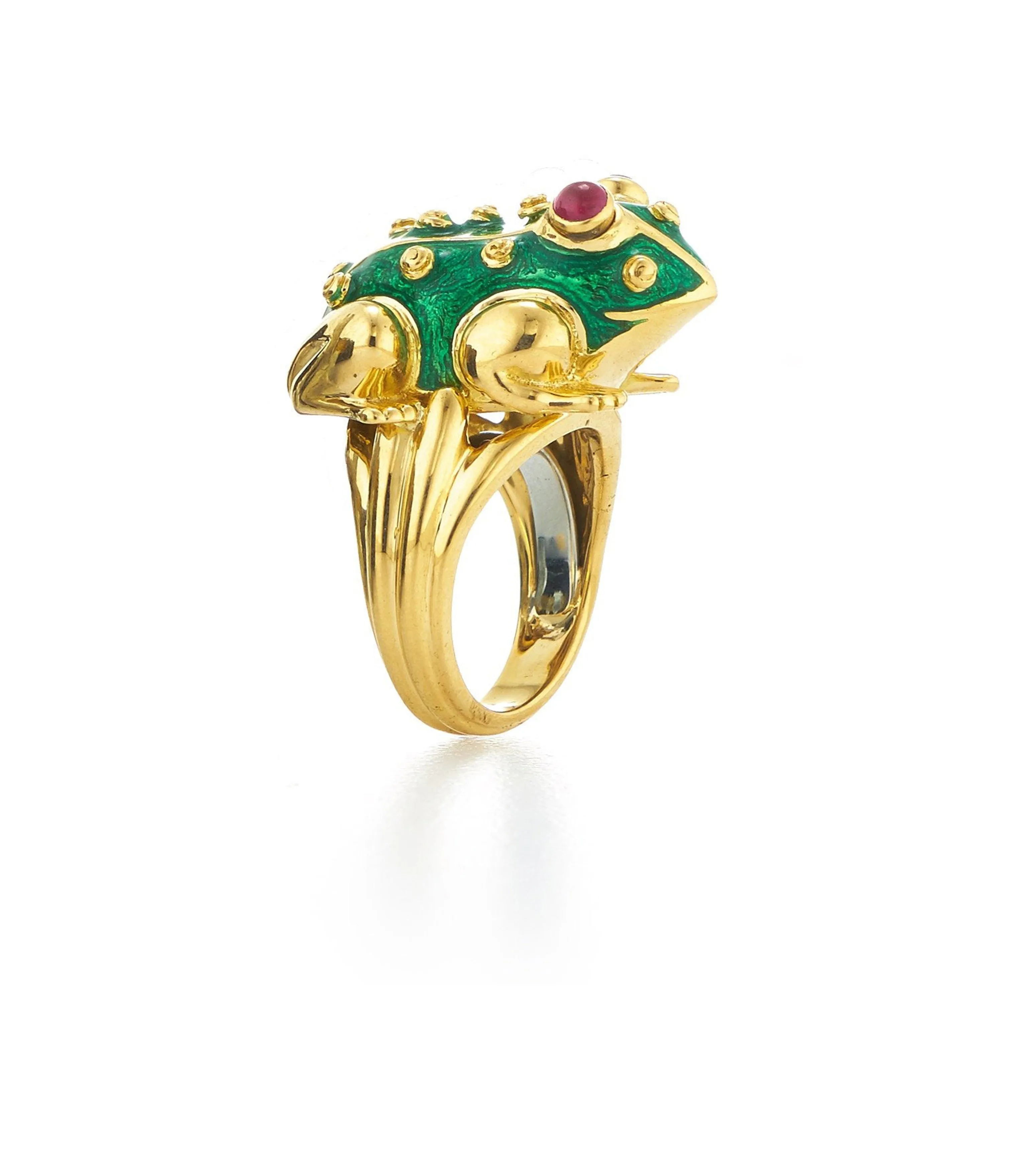 Large Frog Ring, Green Enamel