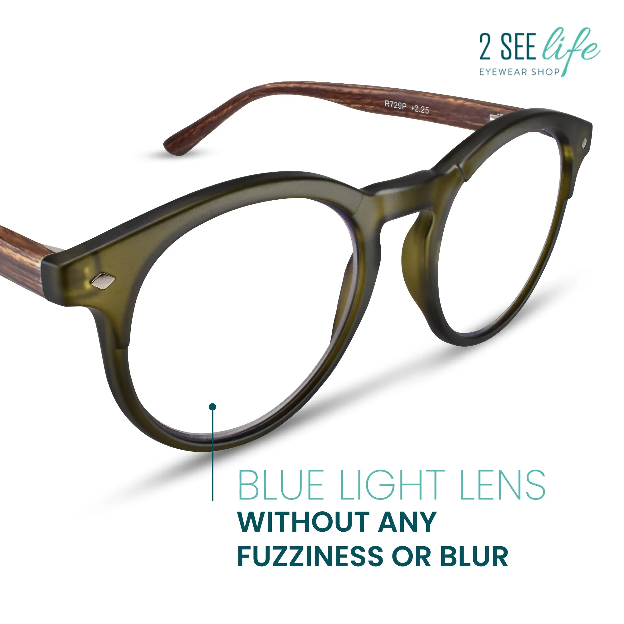 Large Round Anti Blue-Light Reading Glasses Men & Women | R-729P