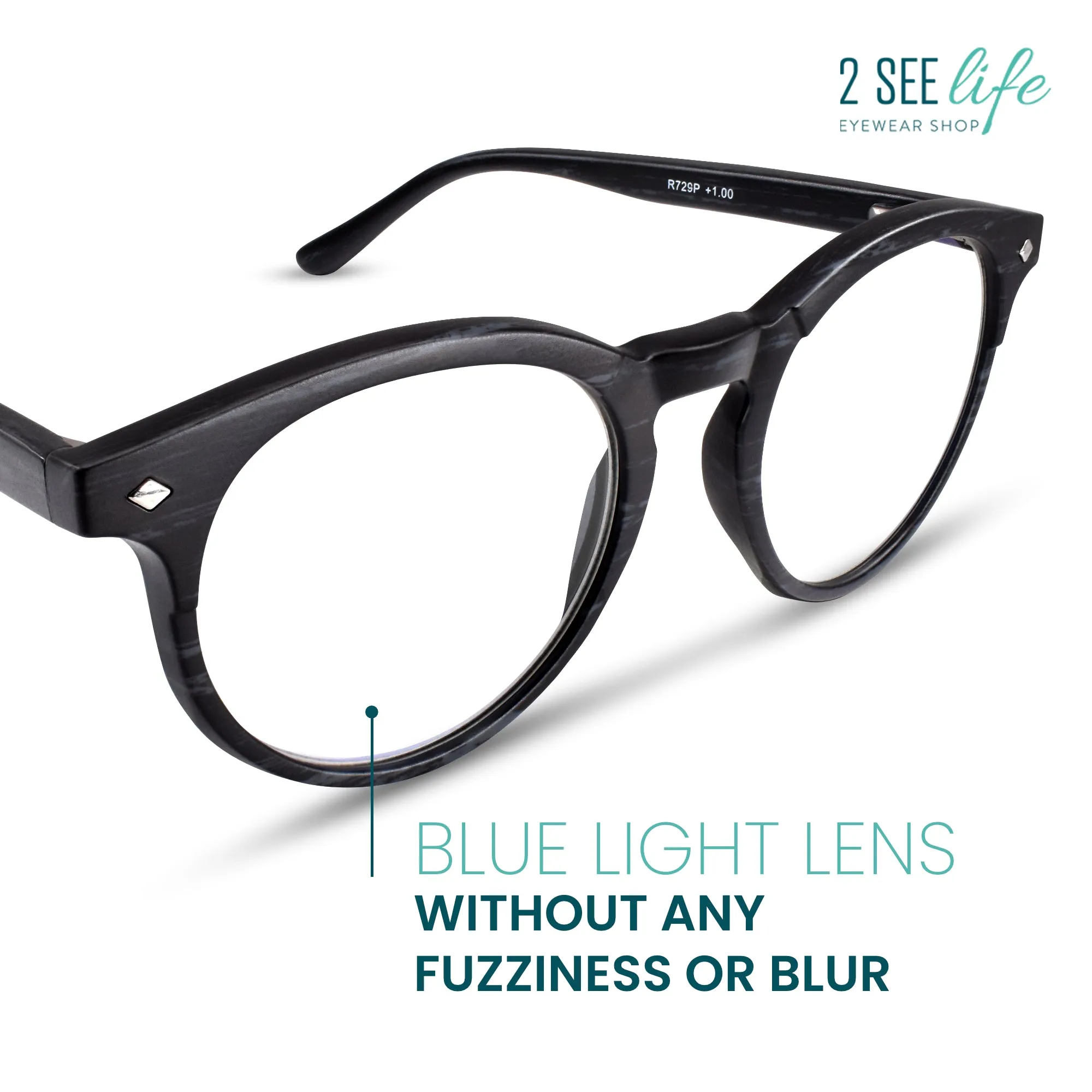 Large Round Anti Blue-Light Reading Glasses Men & Women | R-729P