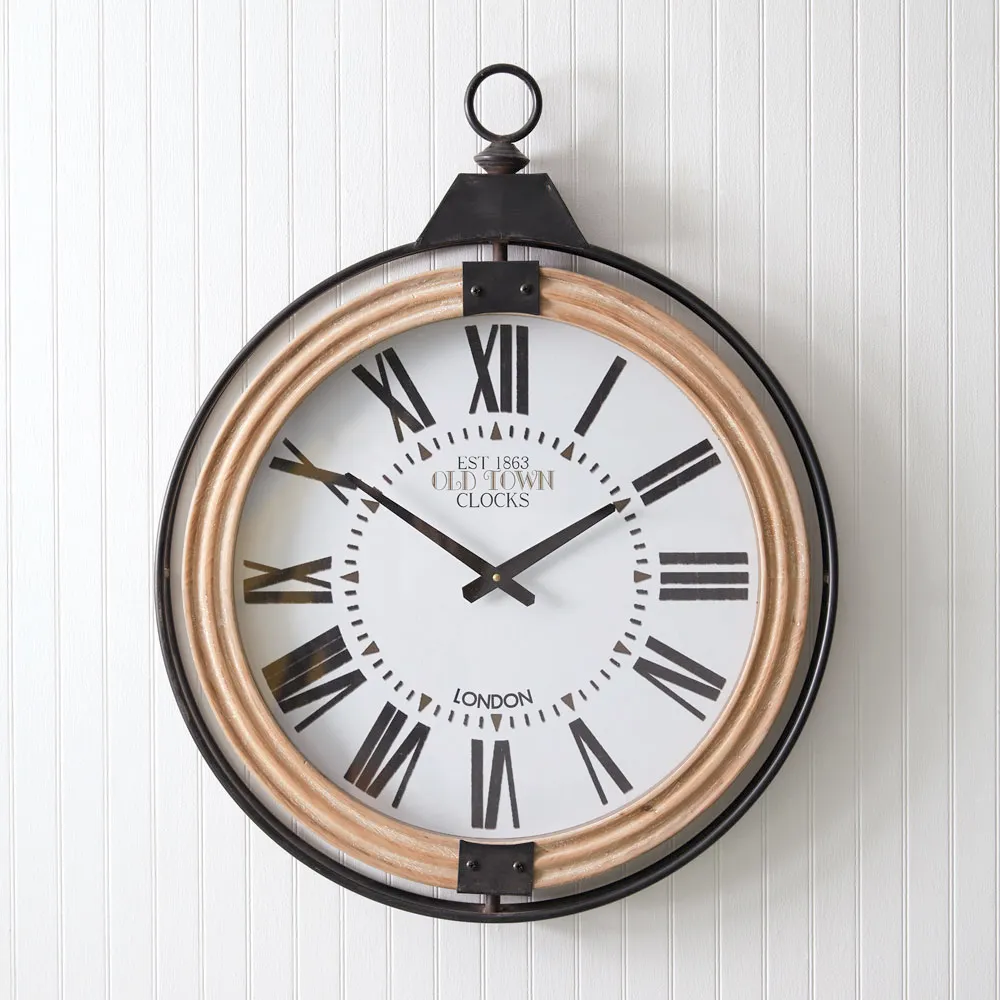 Large round pocket watch style wall clock