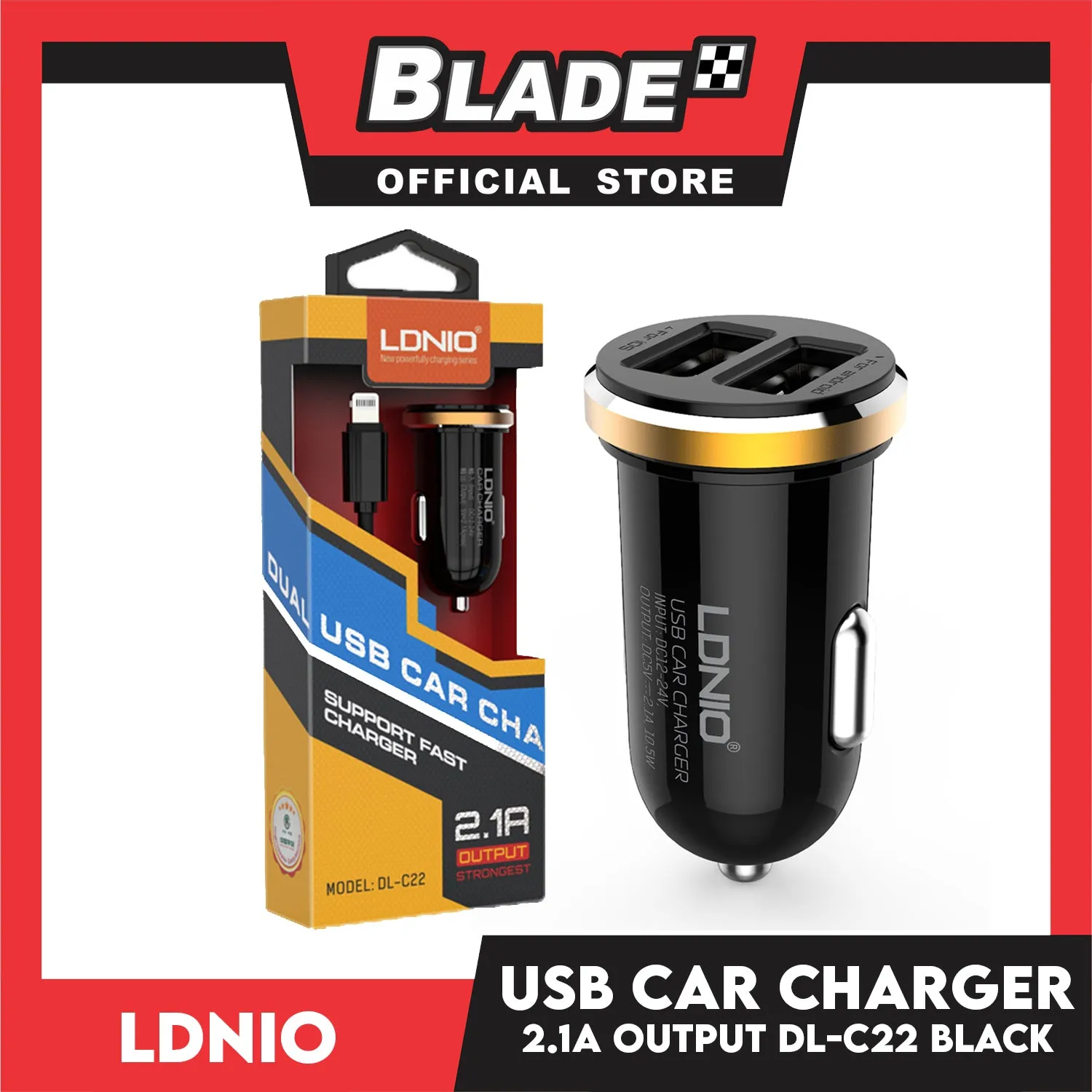 ﻿Ldnio Car Charger 2.1A Dual USB DL-C22 (Black) for Android and IOS