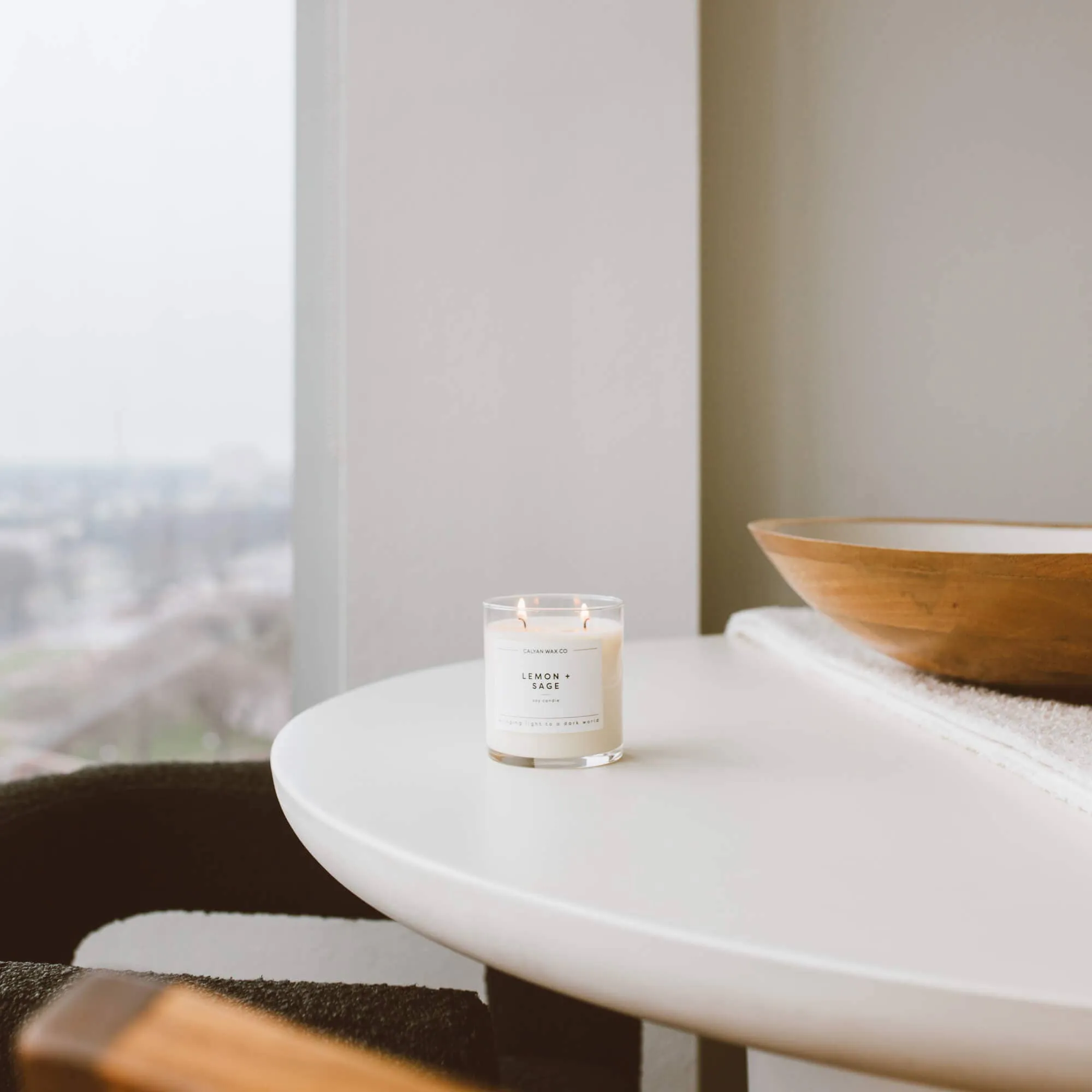 Lemon   Sage Glass Tumbler Soy Candle