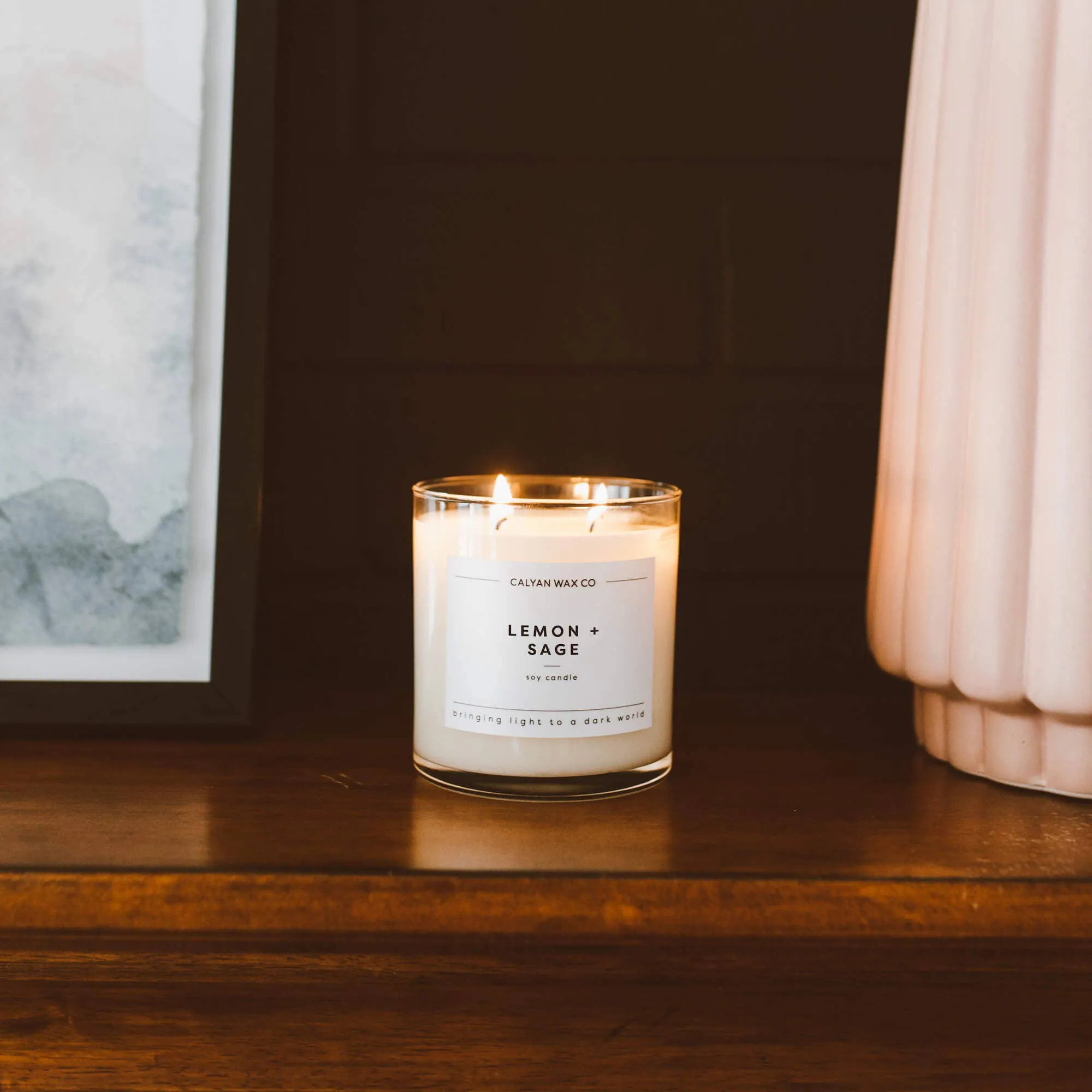Lemon   Sage Glass Tumbler Soy Candle