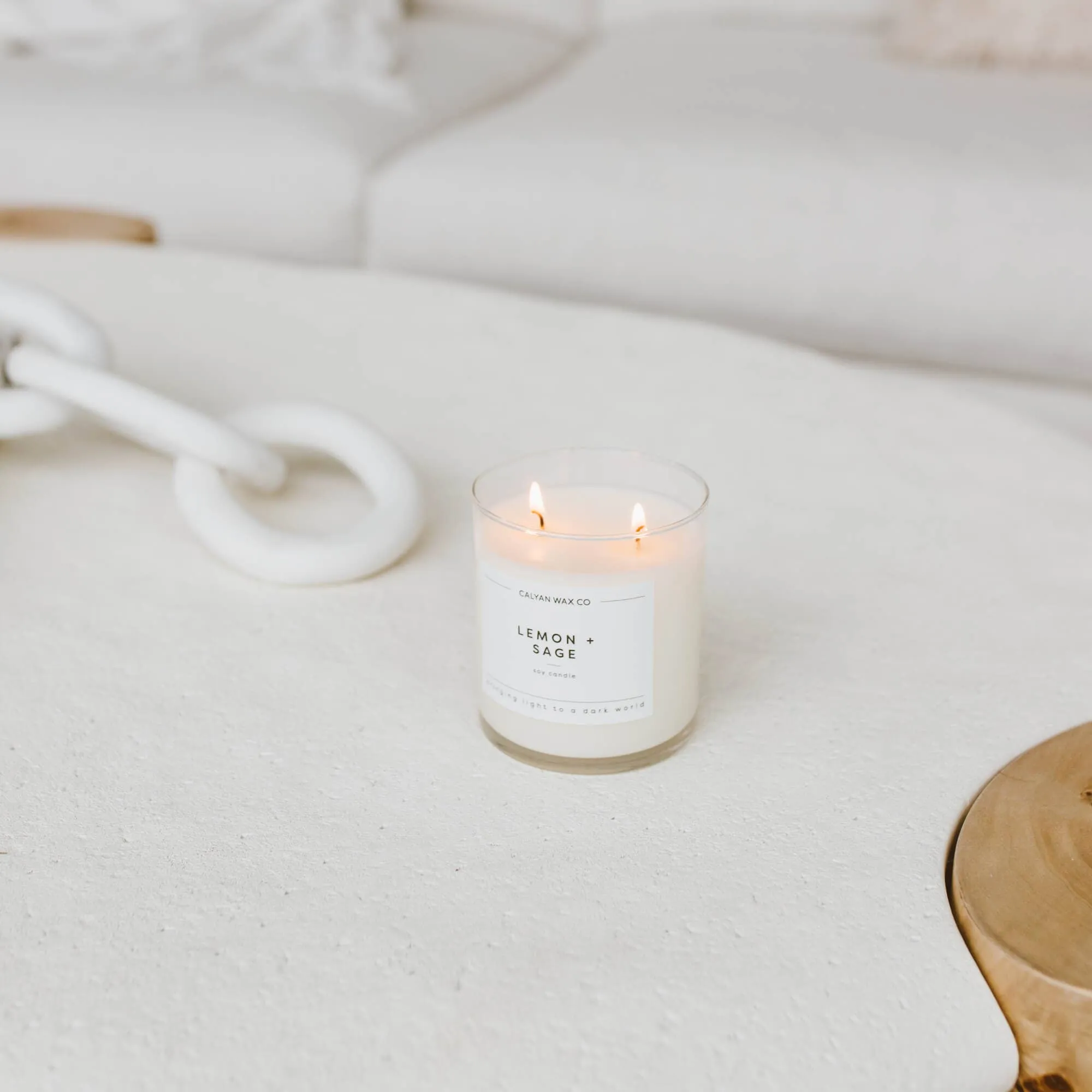 Lemon   Sage Glass Tumbler Soy Candle