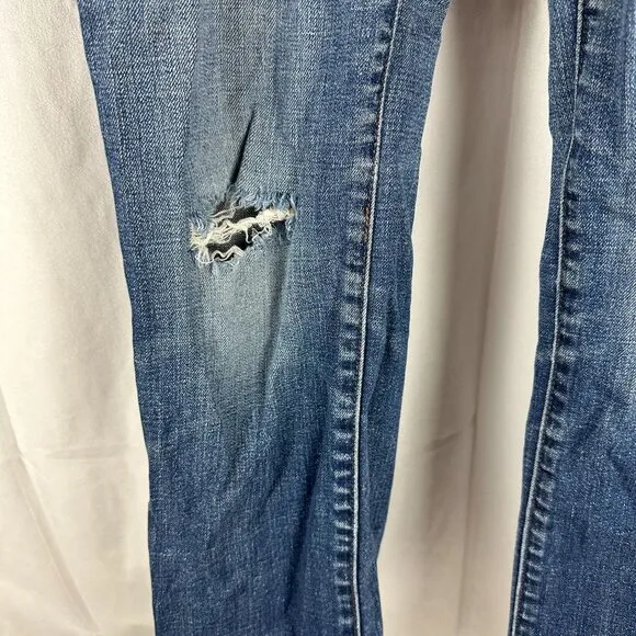 Levi's 505 Straight Leg Womens Blue Jeans Size 10 Distressed Denim